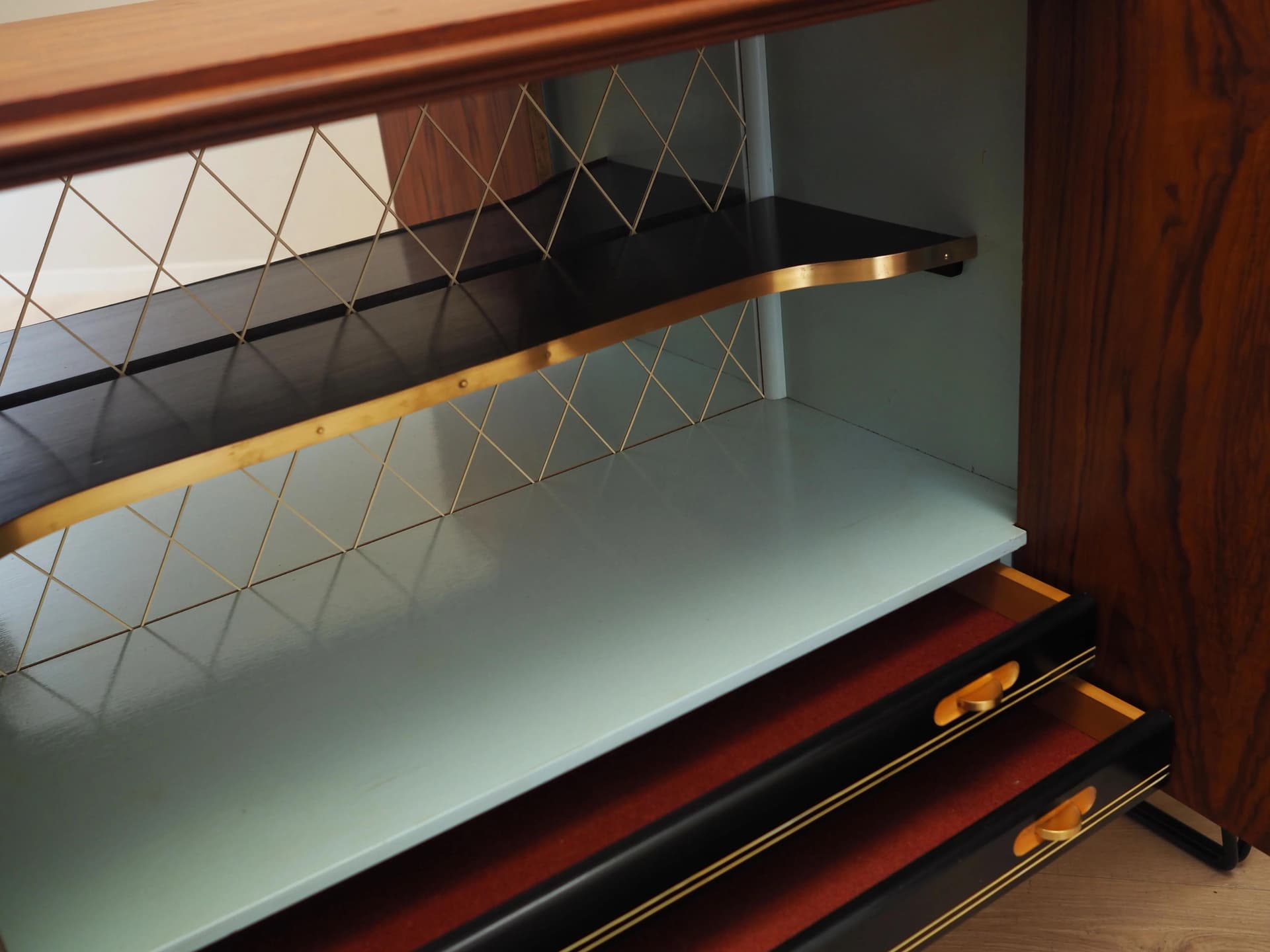 Sideboard, brązowy, teak, metal czarny, Dania, lata 70. - 32631