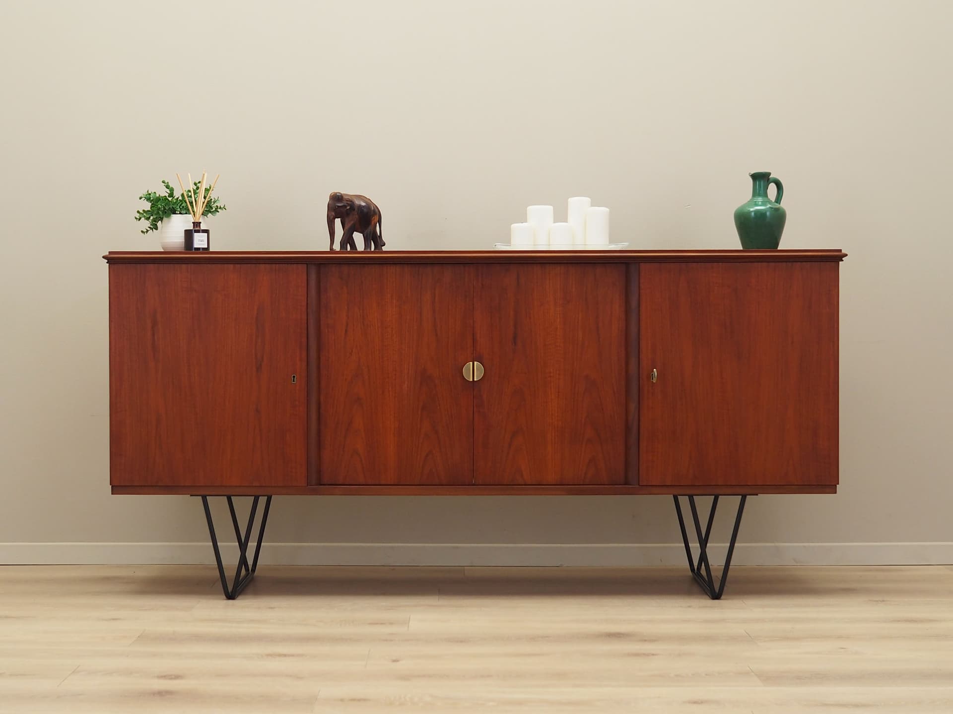 Sideboard, brązowy, teak, metal czarny, Dania, lata 70. - 64092