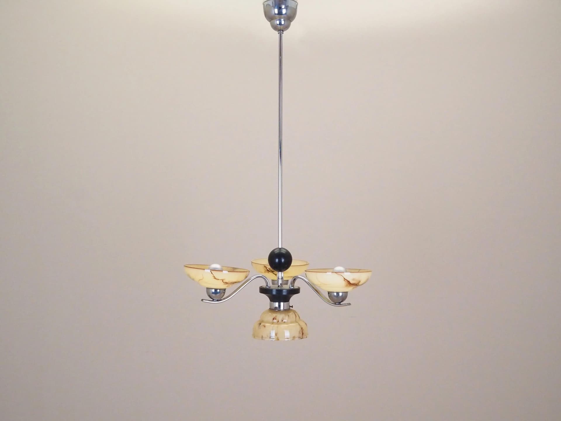 Chandelier, mid-century modern, beige, glass, metal, Denmark, 1970s. - 32585