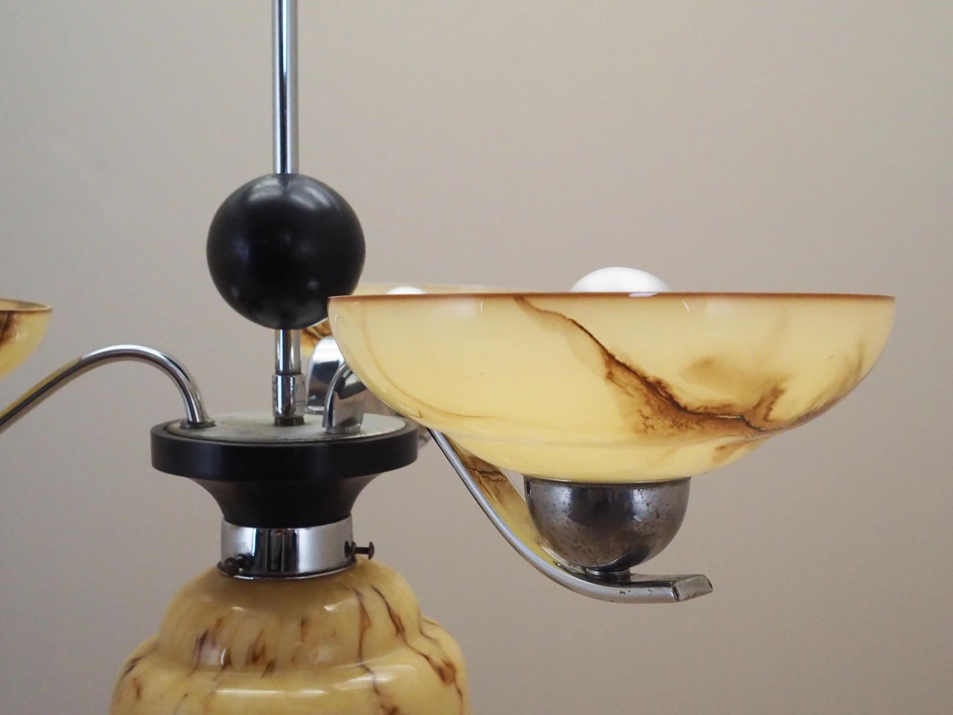 Chandelier, mid-century modern, beige, glass, metal, Denmark, 1970s. - 32587