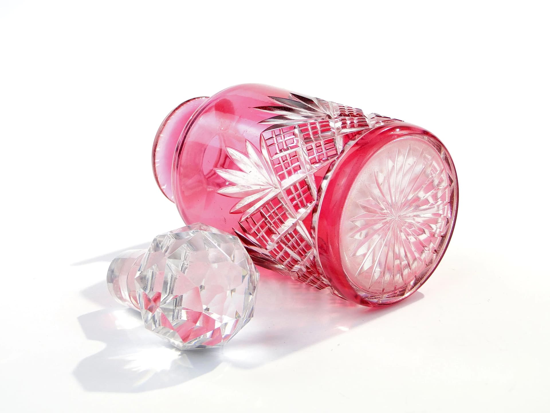 Crystal decanter, Huta Józefina, red, crystal, Poland, 1920s - 32488