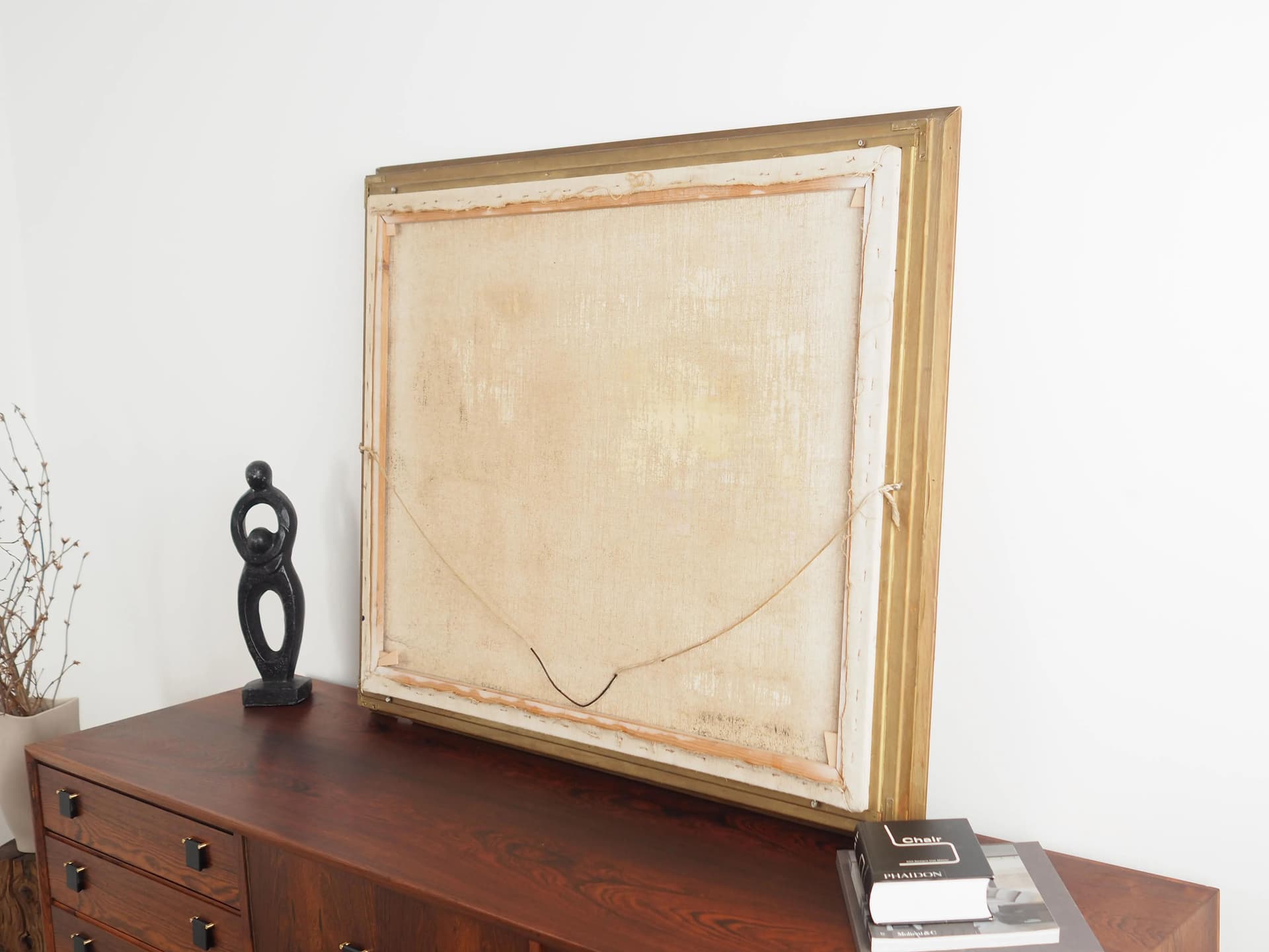 Obraz Powrót wędkarza, żółty, olej na płótnie, rama drewno, aut. A. Enkeshafi, Dania, lata 80. - 32575