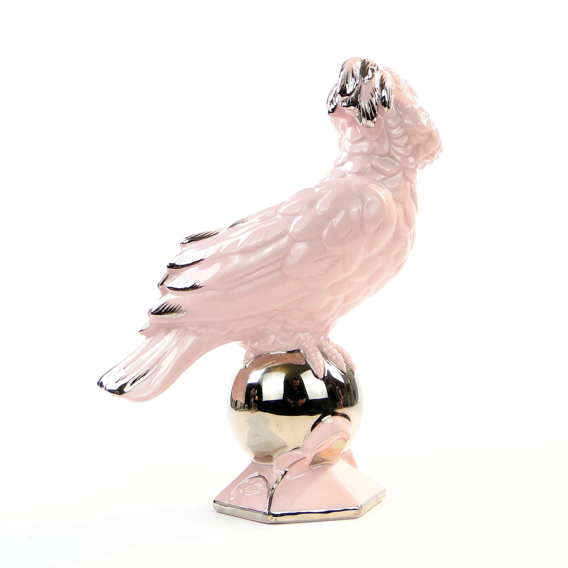 Figura papugi Art Deco, różowa porcelana, Schlaggenwald, Czechy, lata 20. - 32477