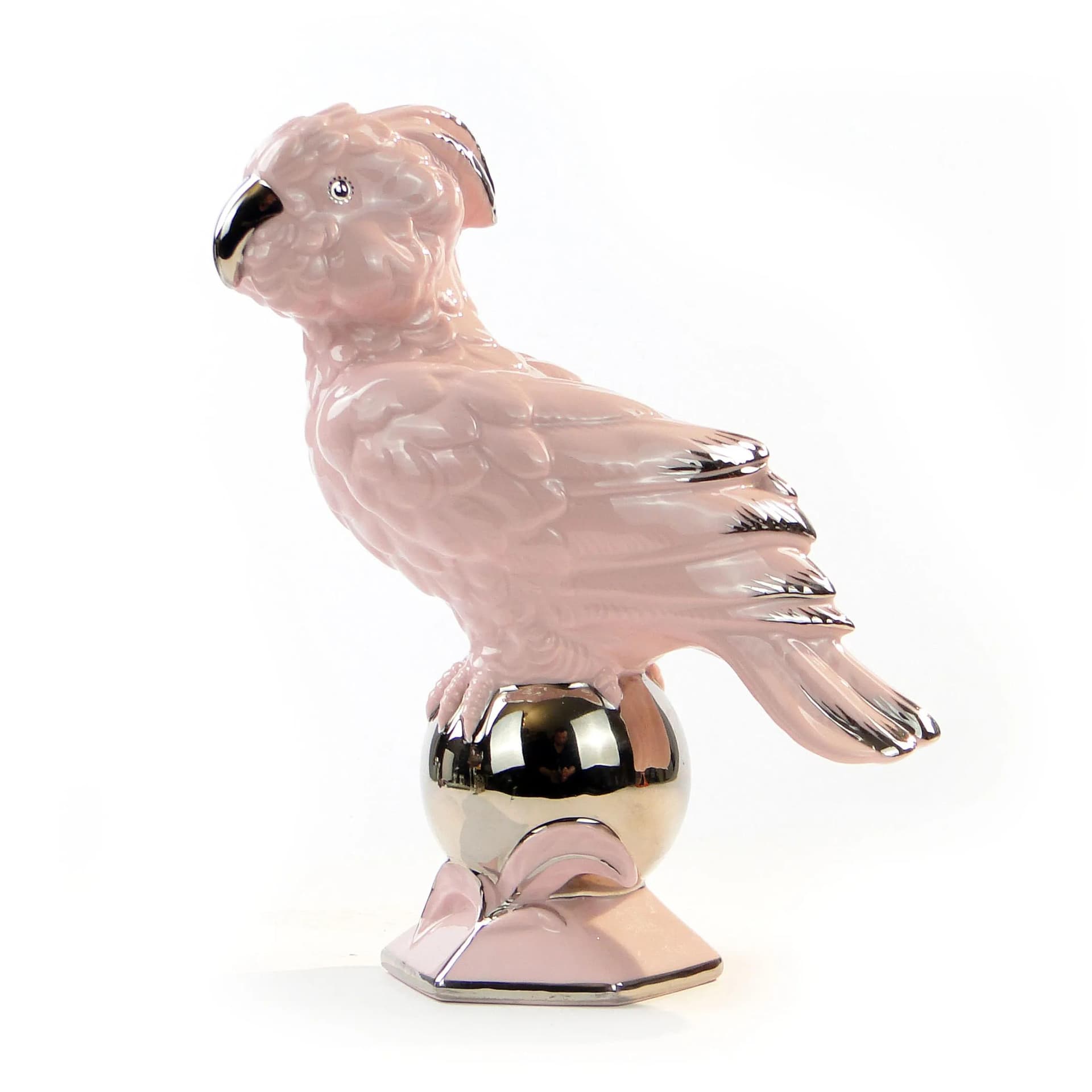 Figura papugi Art Deco, różowa porcelana, Schlaggenwald, Czechy, lata 20. - 32472