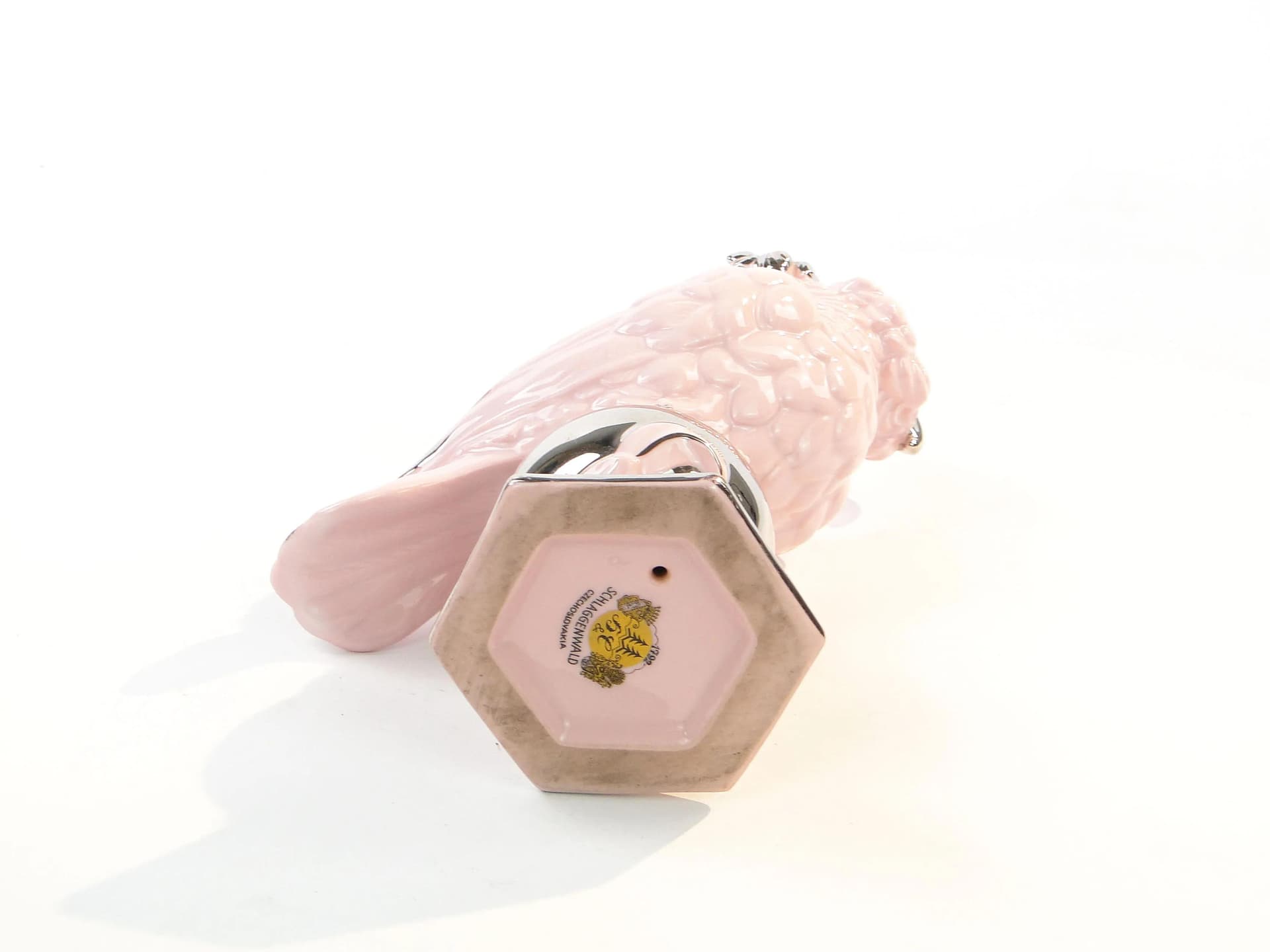 Figura papugi Art Deco, różowa porcelana, Schlaggenwald, Czechy, lata 20. - 32478