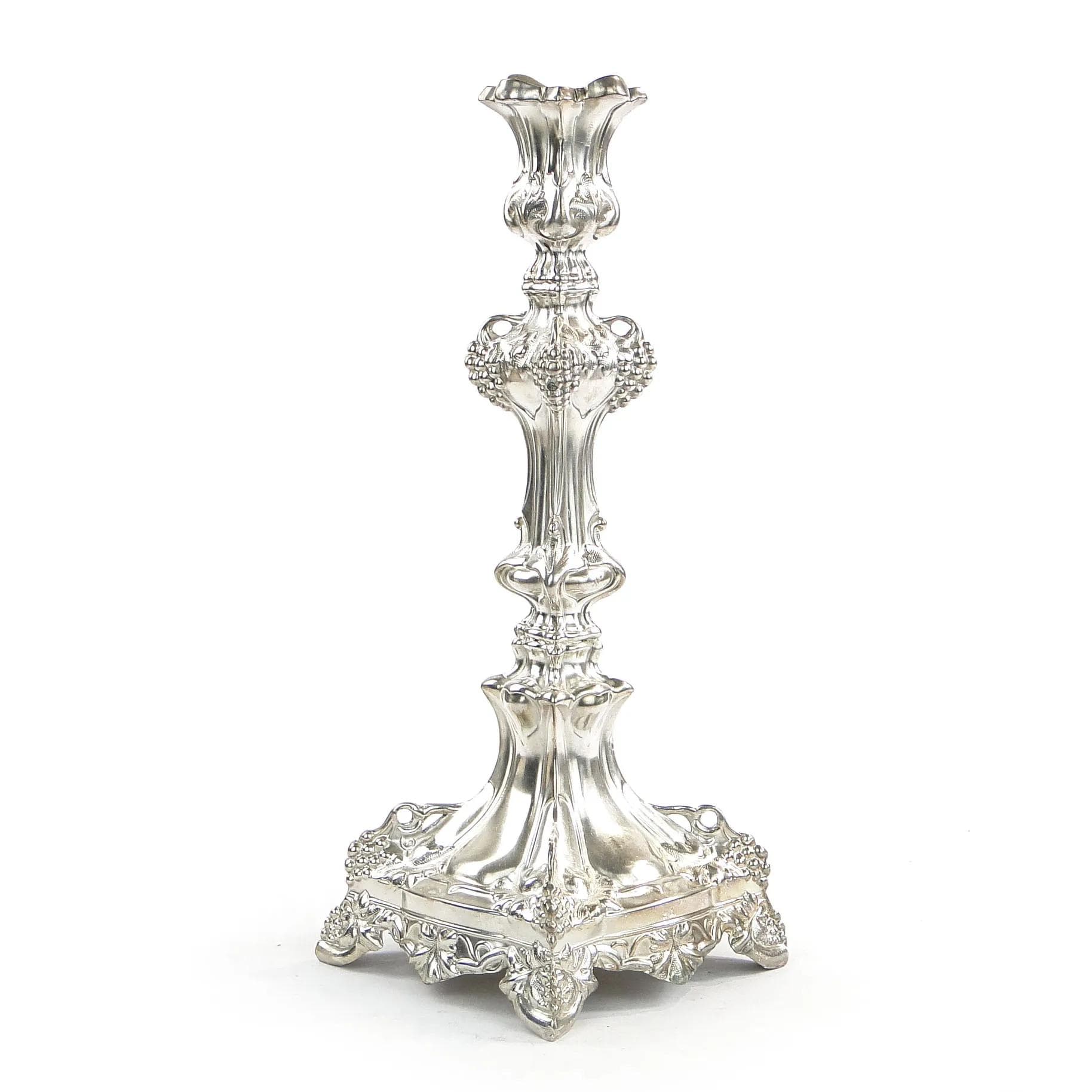 Świecznik rokokowy, srebrny, mosiądz, Juwiler, Polska, XIX w. - 32692