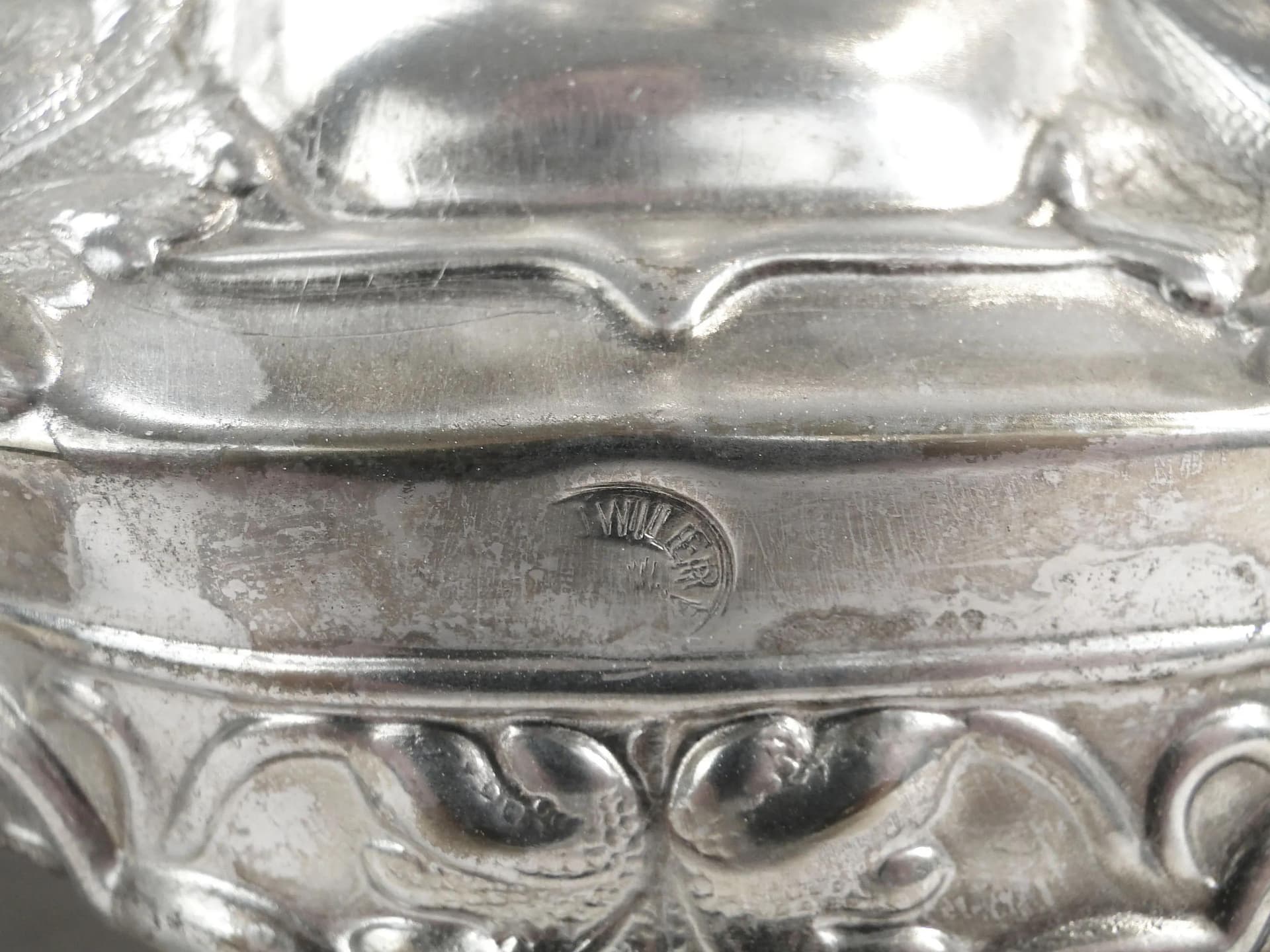 Świecznik rokokowy, srebrny, mosiądz, Juwiler, Polska, XIX w. - 32699