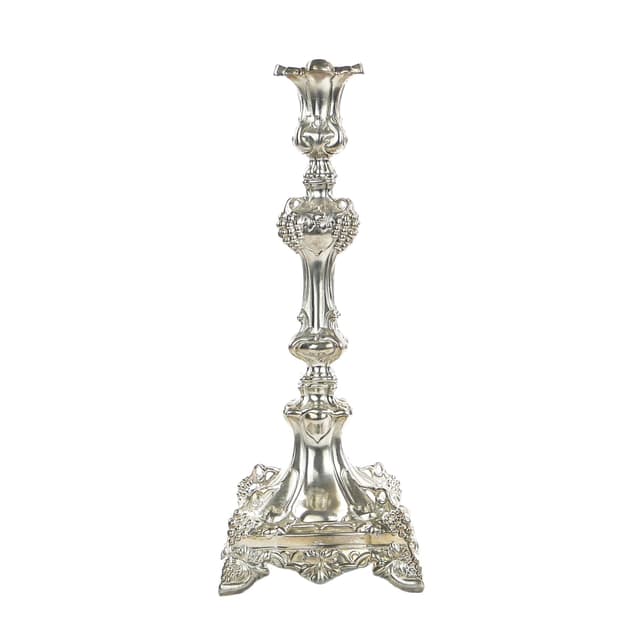 Świecznik rokokowy, srebrny, mosiądz, Juwiler, Polska, XIX w. - WYMIARY