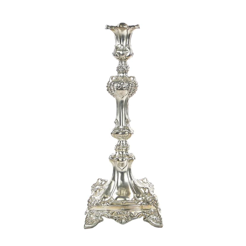 Świecznik rokokowy, srebrny, mosiądz, Juwiler, Polska, XIX w.