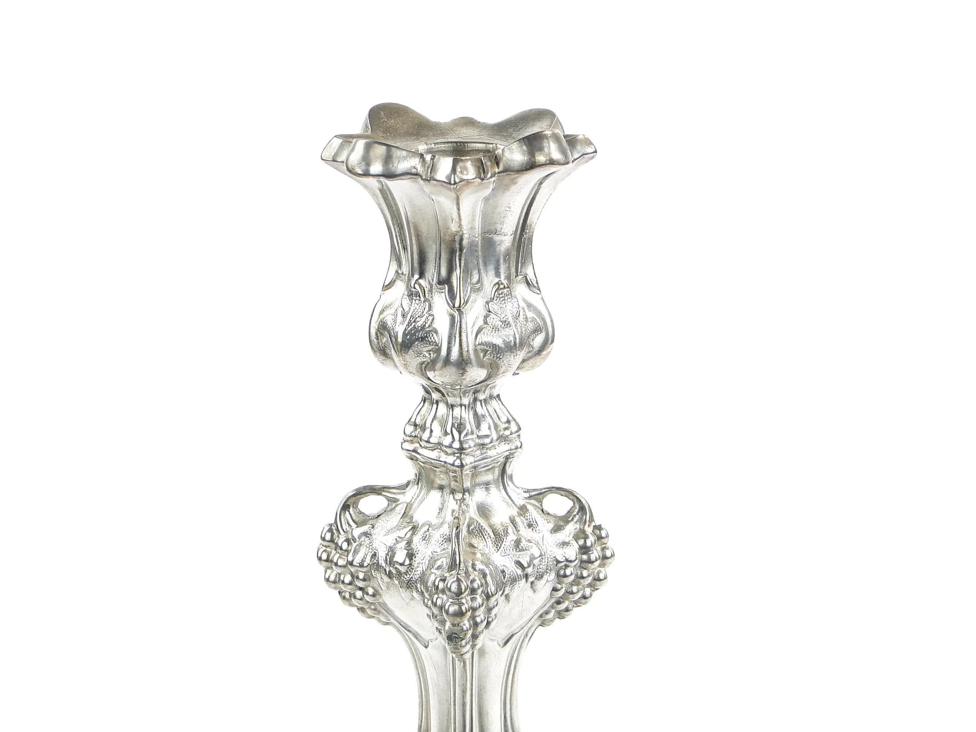 Świecznik rokokowy, srebrny, mosiądz, Juwiler, Polska, XIX w. - 32696