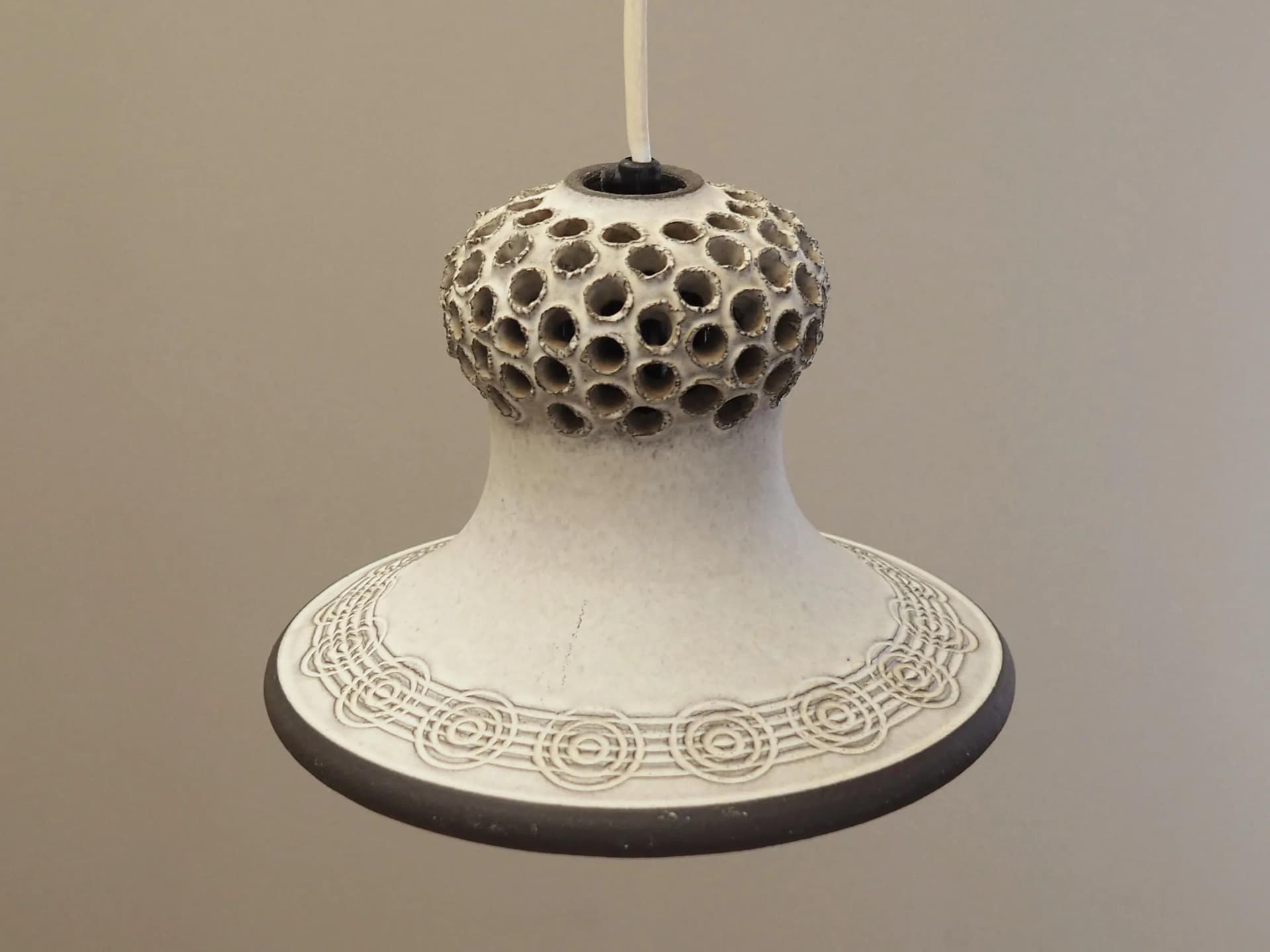 Pendant lamp, beige and brown ceramics, Denmark, 1960s - 32549