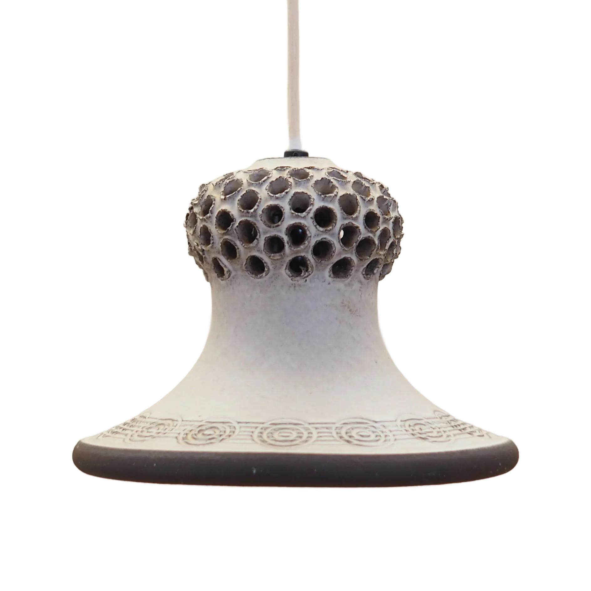 Pendant lamp, beige and brown ceramics, Denmark, 1960s