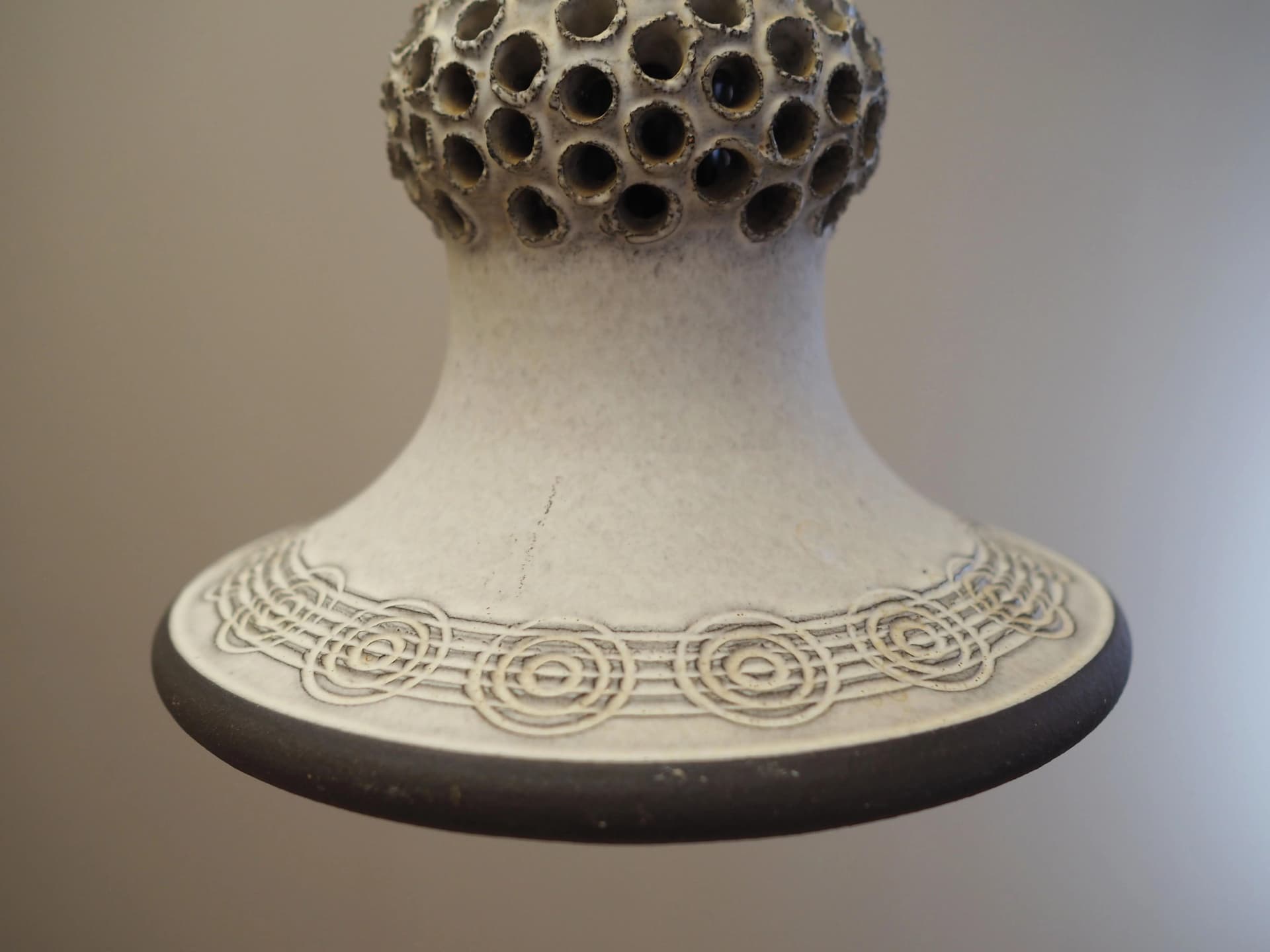 Pendant lamp, beige and brown ceramics, Denmark, 1960s - 32551