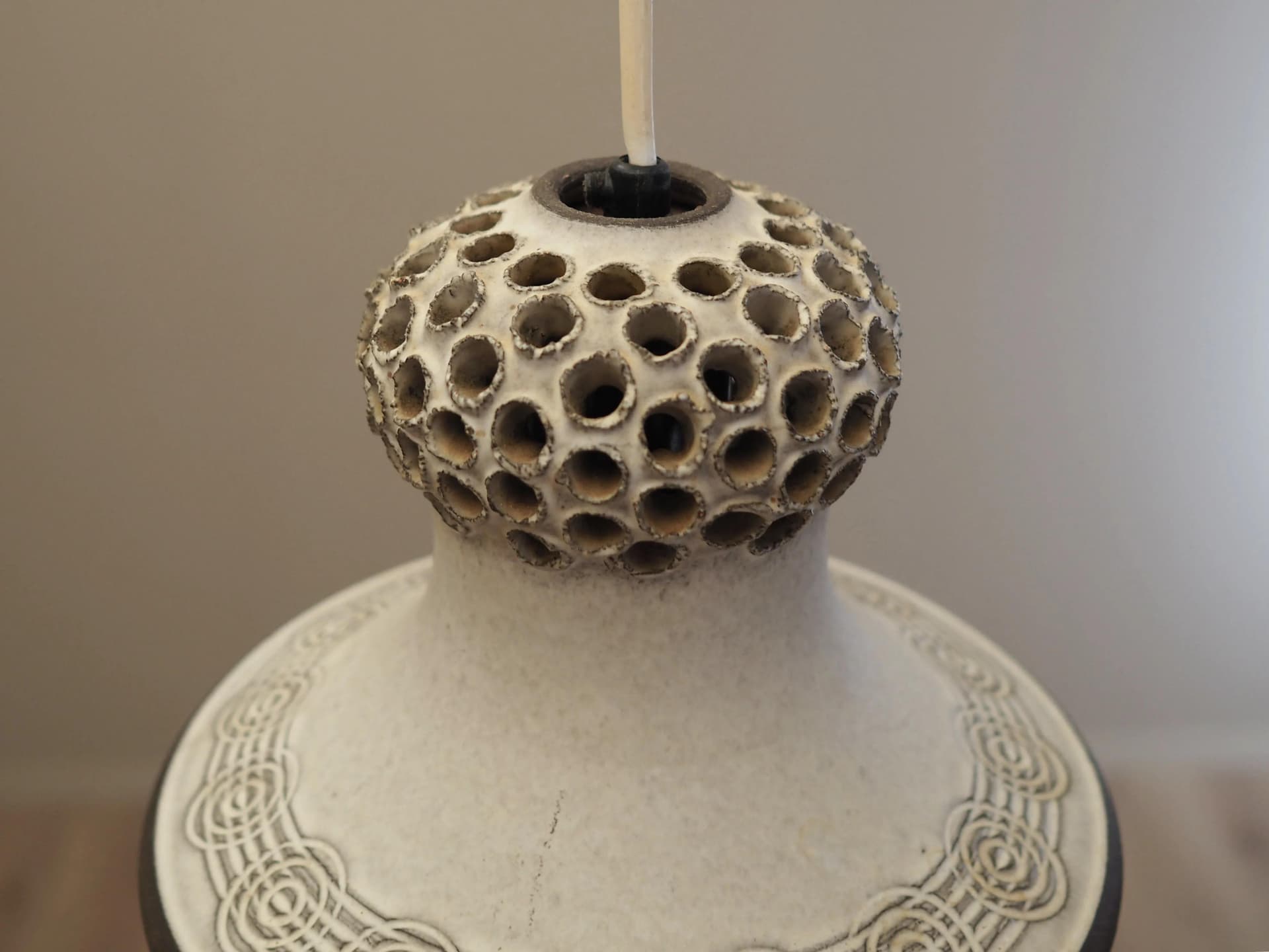 Pendant lamp, beige and brown ceramics, Denmark, 1960s - 32552