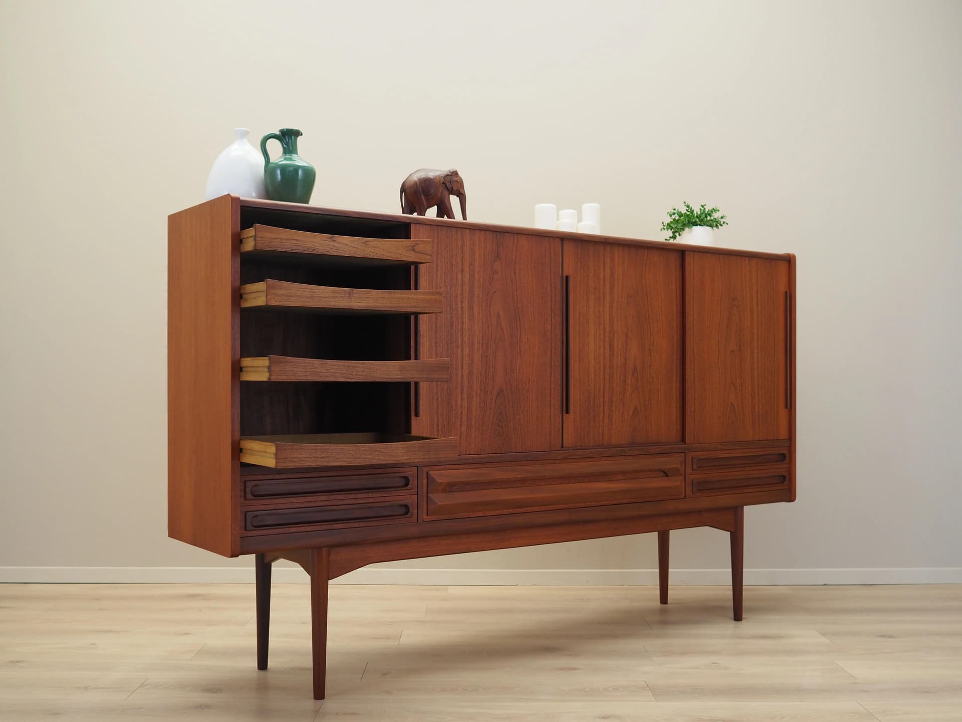 Highboard, teak brązowy, Dania, lata 60. - 32540