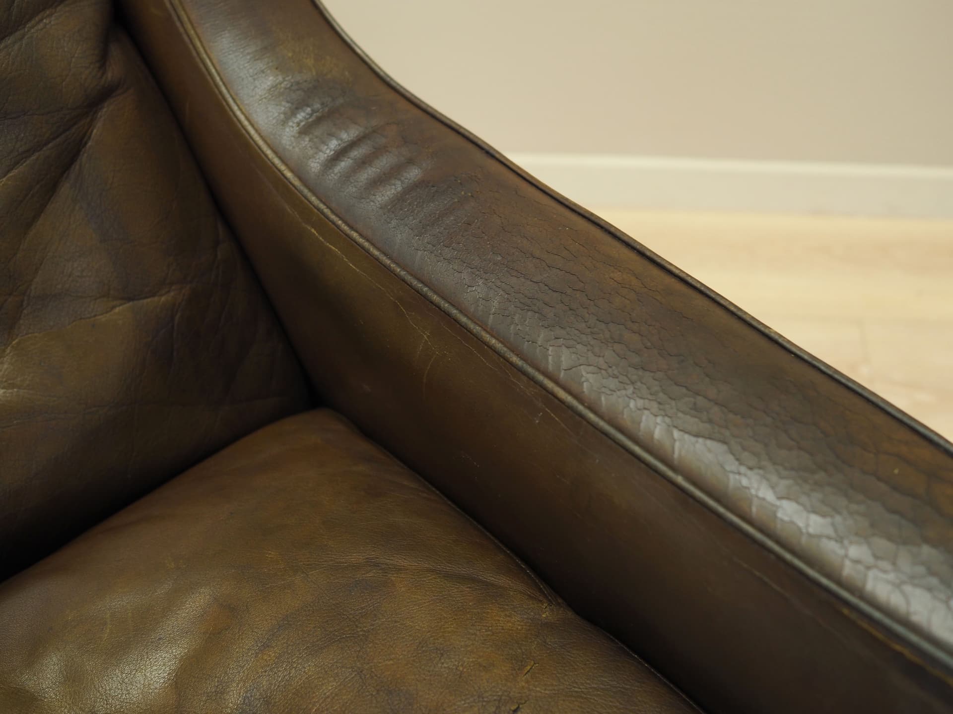 Armchair Model 965, brown leather, rosewood, by F. Kayser, Vatne Møbler, Norway, 1960s. - 64036