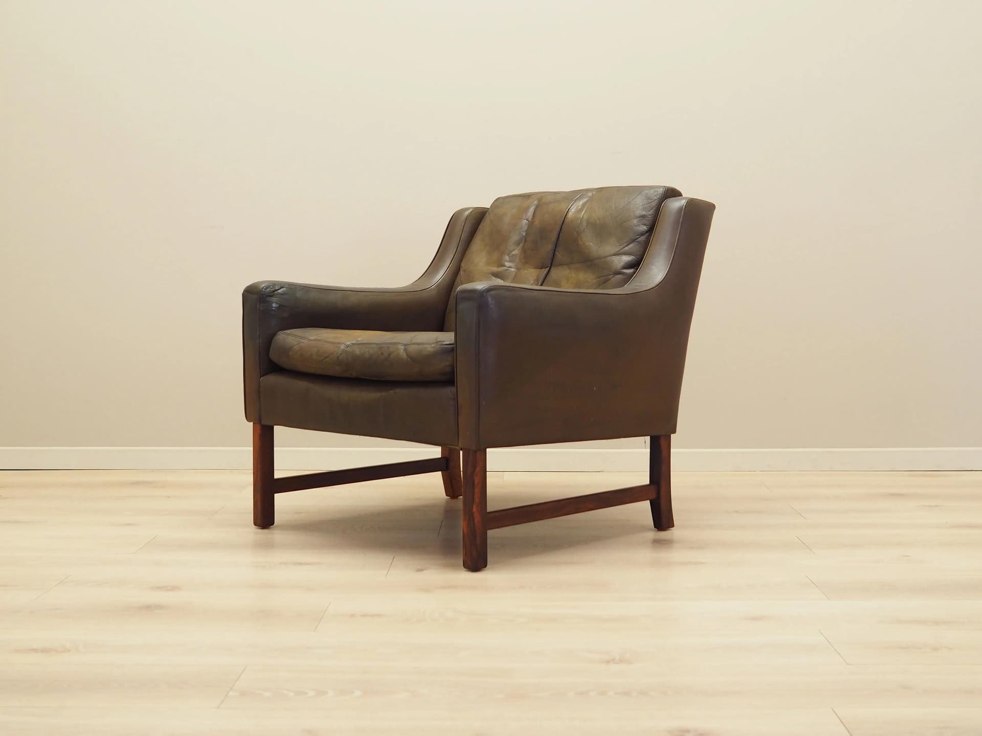 Armchair Model 965, brown leather, rosewood, by F. Kayser, Vatne Møbler, Norway, 1960s. - 32907