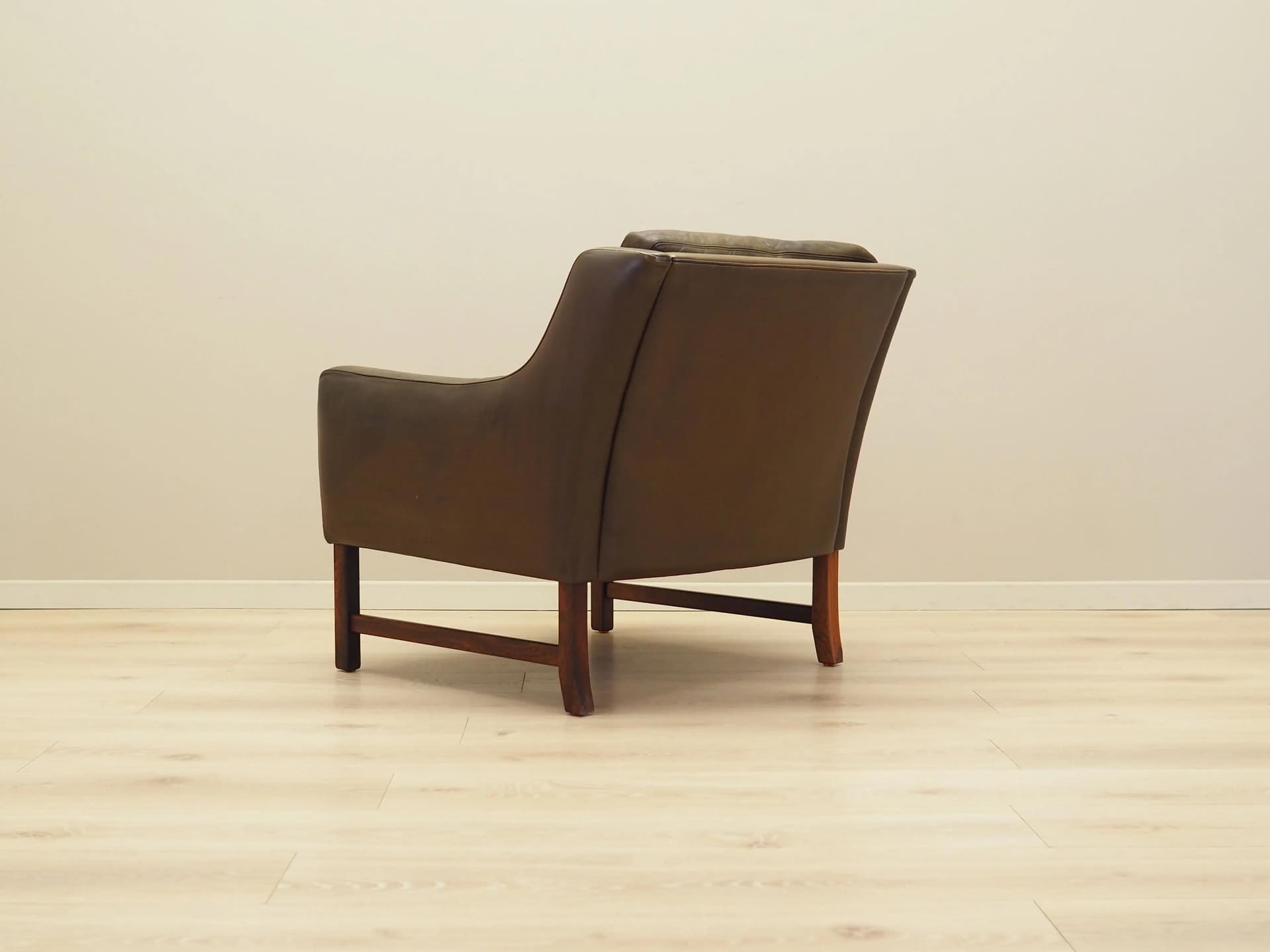 Armchair Model 965, brown leather, rosewood, by F. Kayser, Vatne Møbler, Norway, 1960s. - 32909