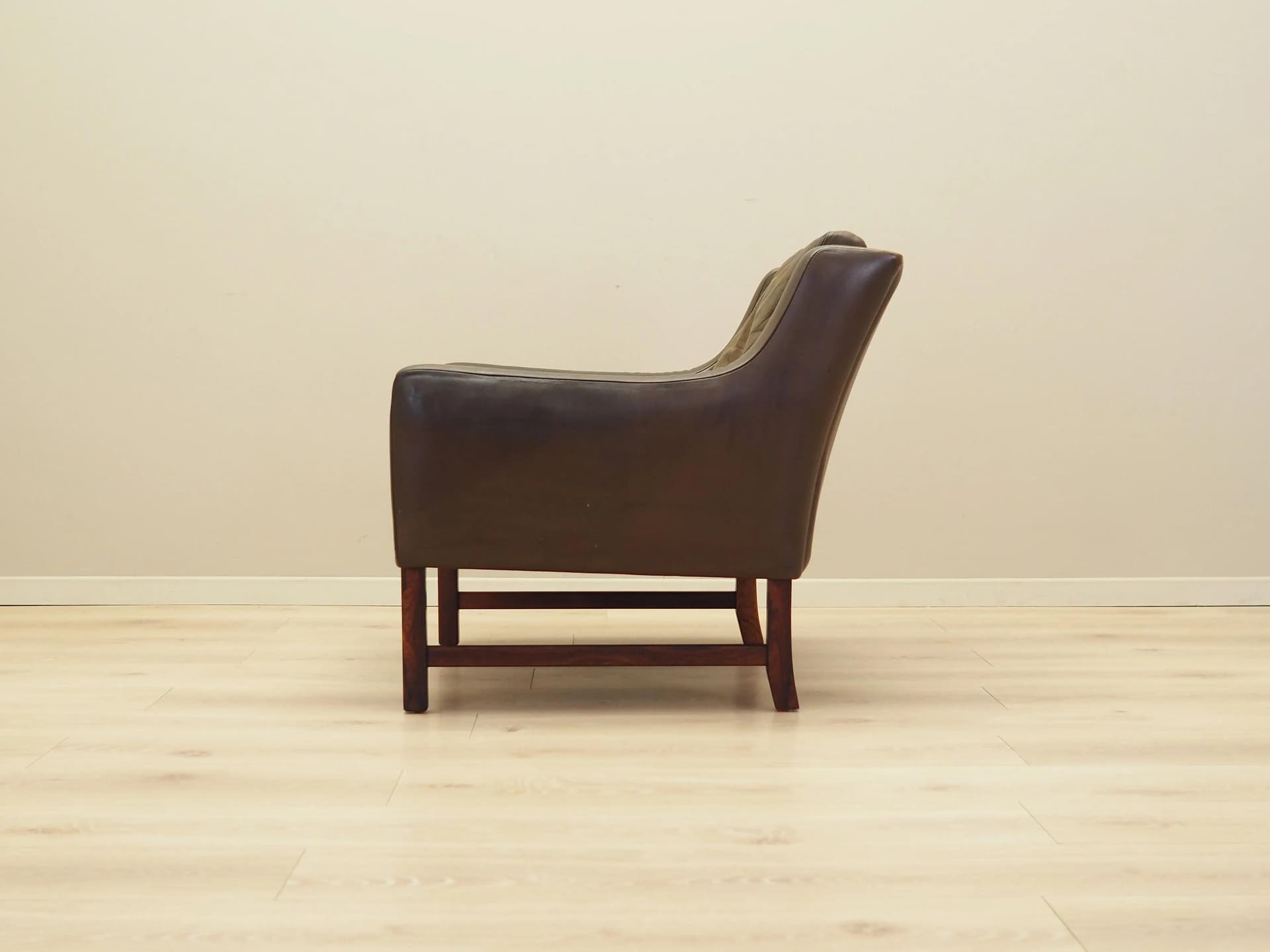 Armchair Model 965, brown leather, rosewood, by F. Kayser, Vatne Møbler, Norway, 1960s. - 32908