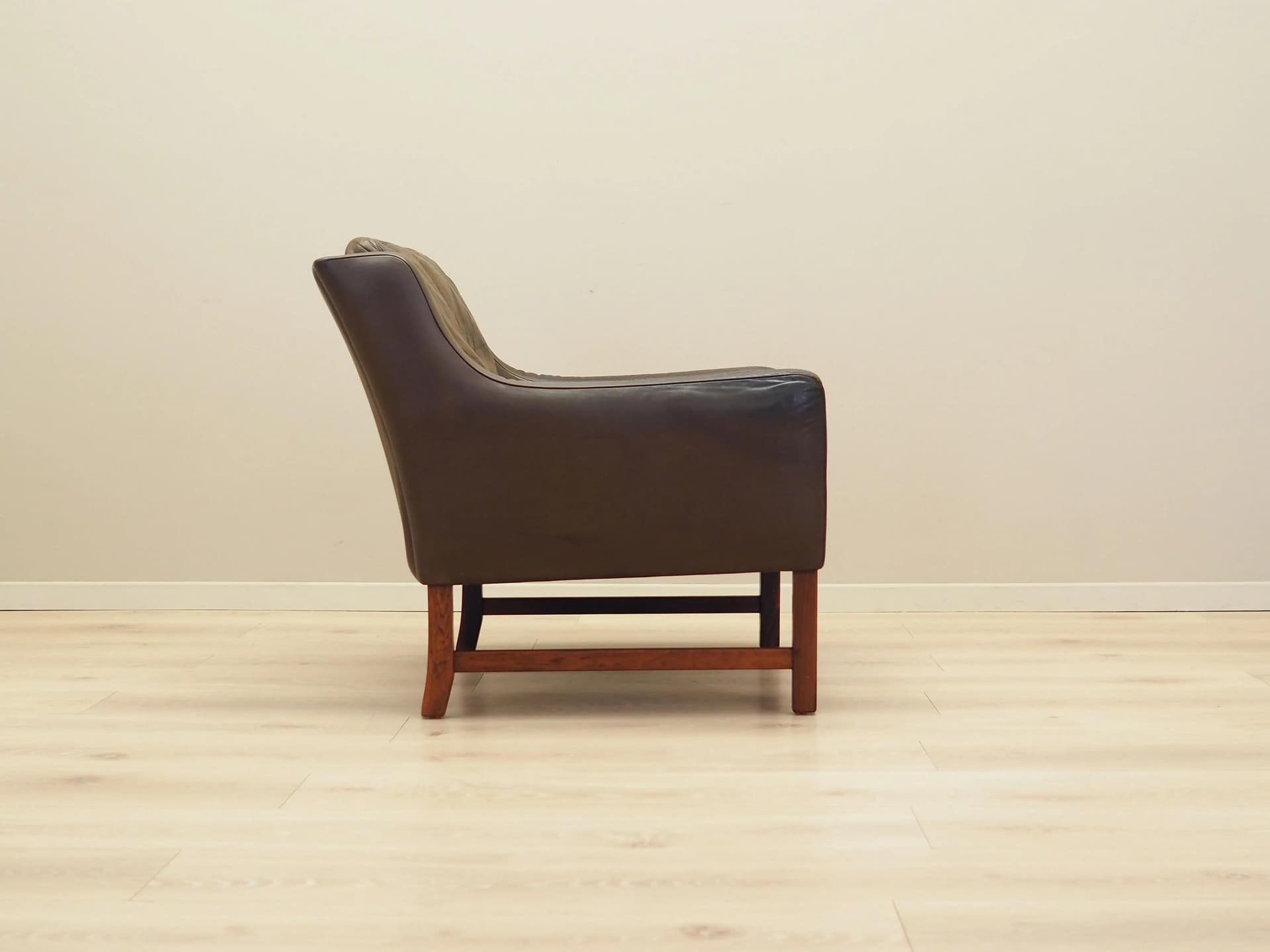 Armchair Model 965, brown leather, rosewood, by F. Kayser, Vatne Møbler, Norway, 1960s. - 32911