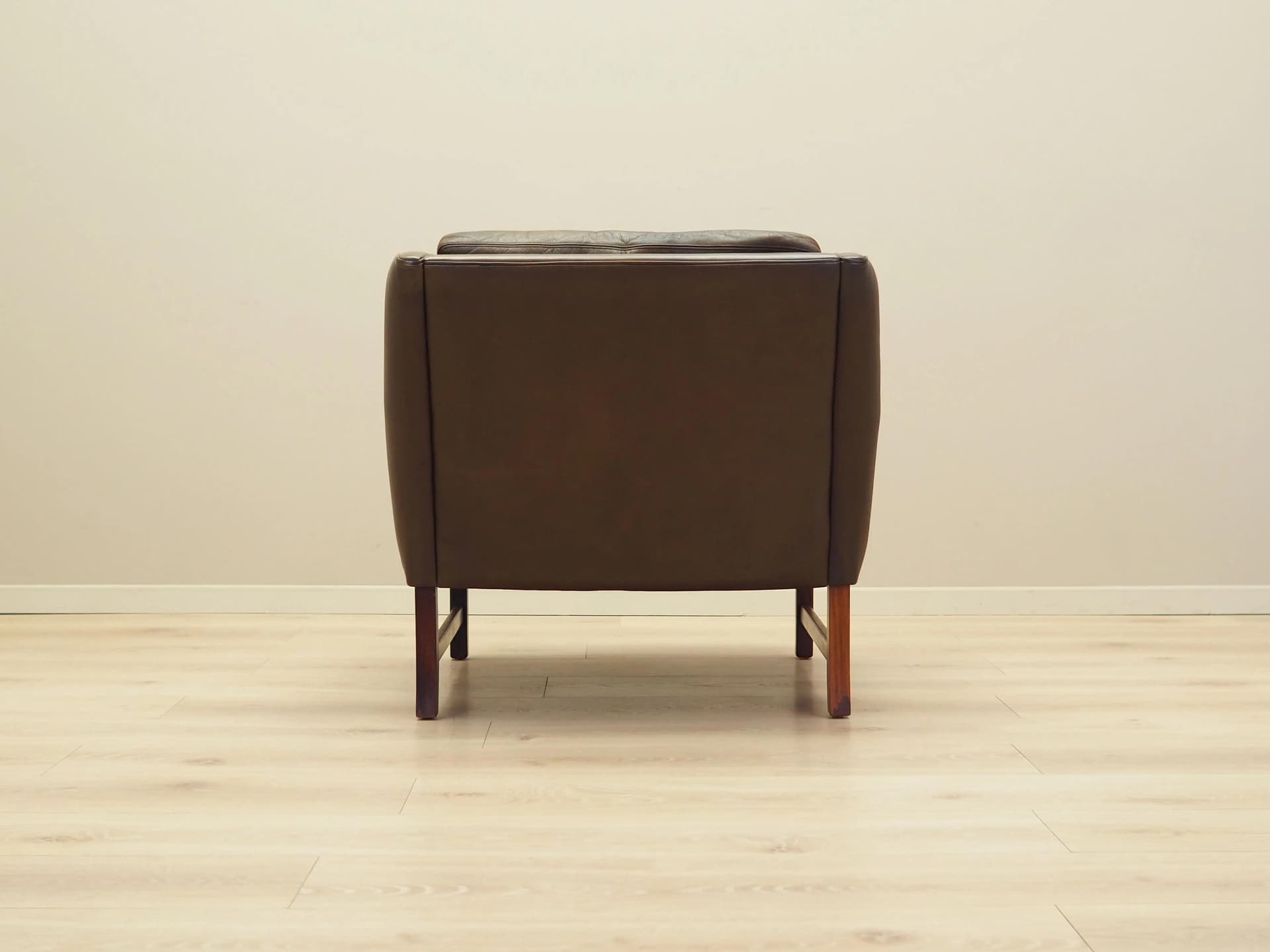 Armchair Model 965, brown leather, rosewood, by F. Kayser, Vatne Møbler, Norway, 1960s. - 32910