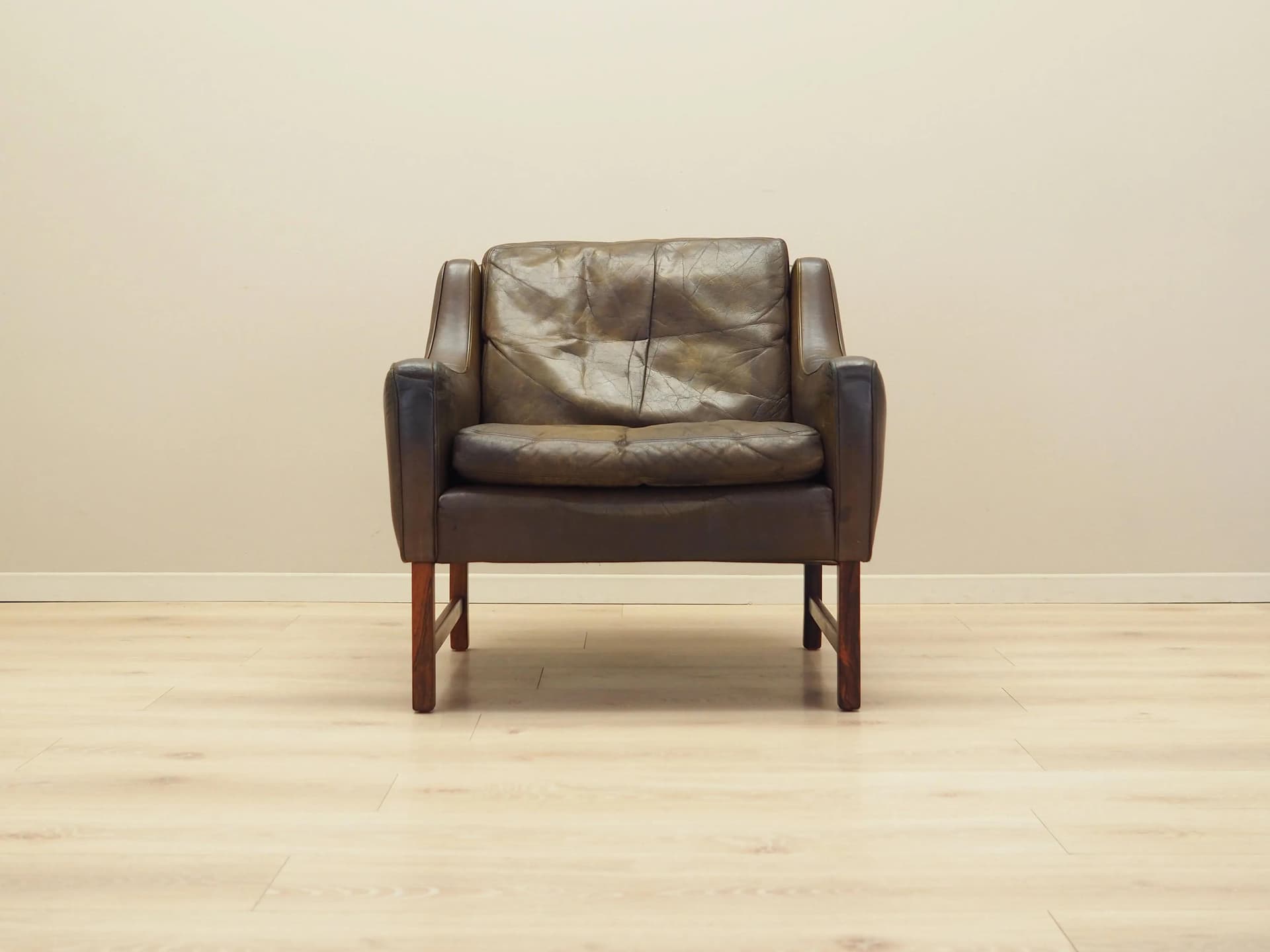 Armchair Model 965, brown leather, rosewood, by F. Kayser, Vatne Møbler, Norway, 1960s. - 32906