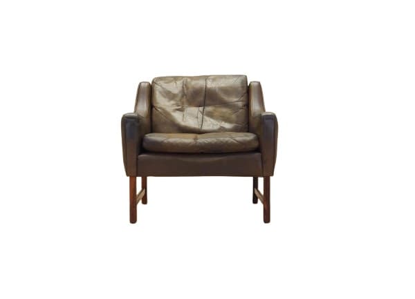 Armchair Model 965, brown leather, rosewood, by F. Kayser, Vatne Møbler, Norway, 1960s. - DIMENSION