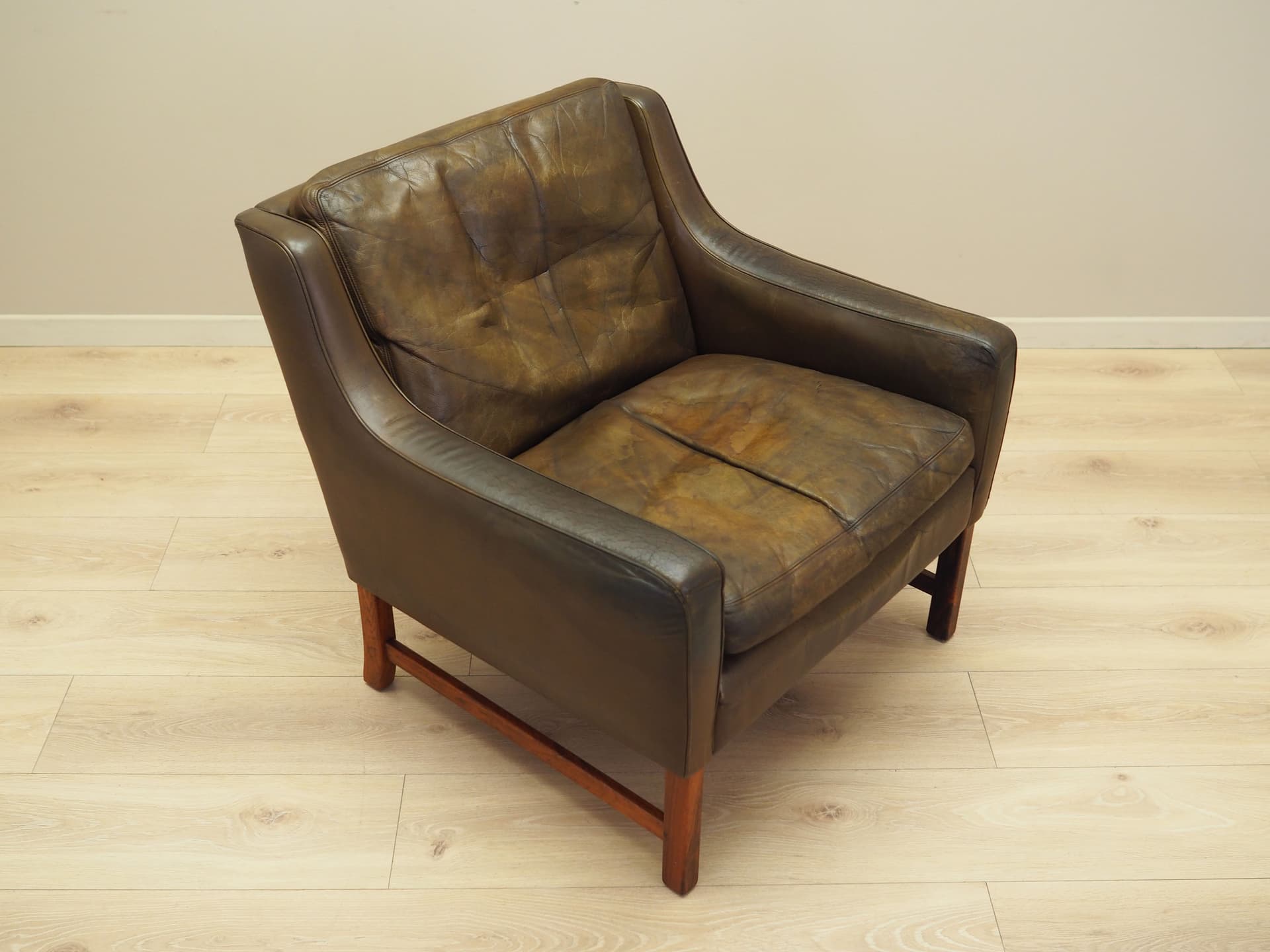 Armchair Model 965, brown leather, rosewood, by F. Kayser, Vatne Møbler, Norway, 1960s. - 64033