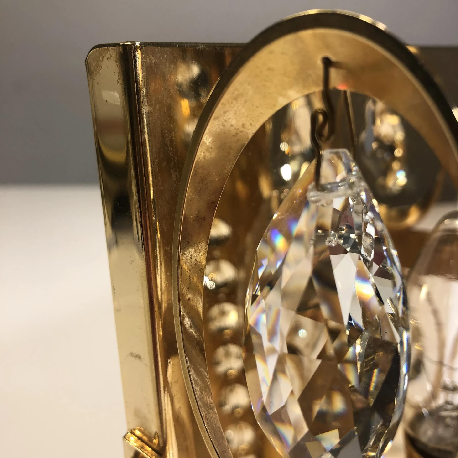 Kinkiet, złoty, mosiądz, kryształ, Niemcy, lata 70. - 32758