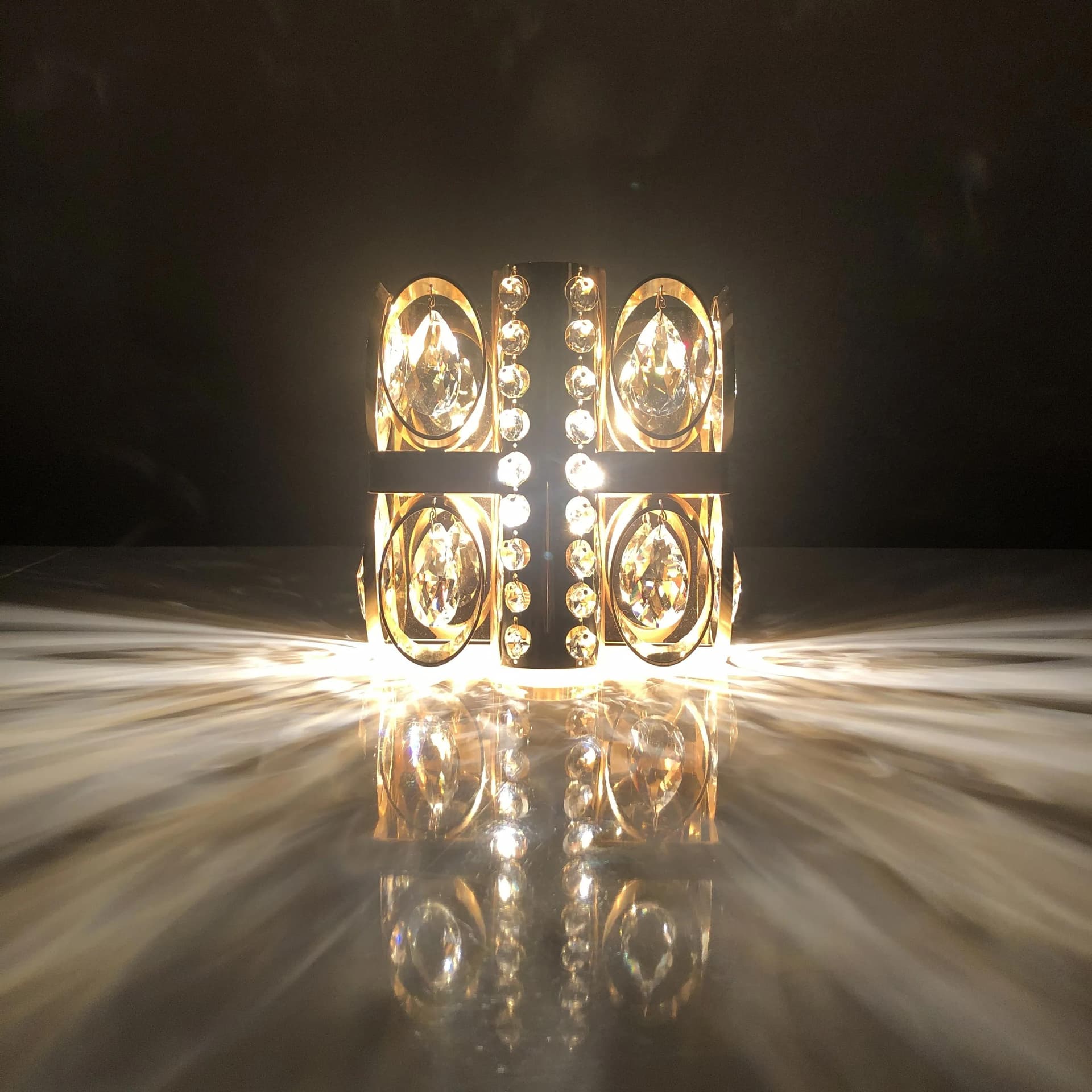 Kinkiet, złoty, mosiądz, kryształ, Niemcy, lata 70. - 32759