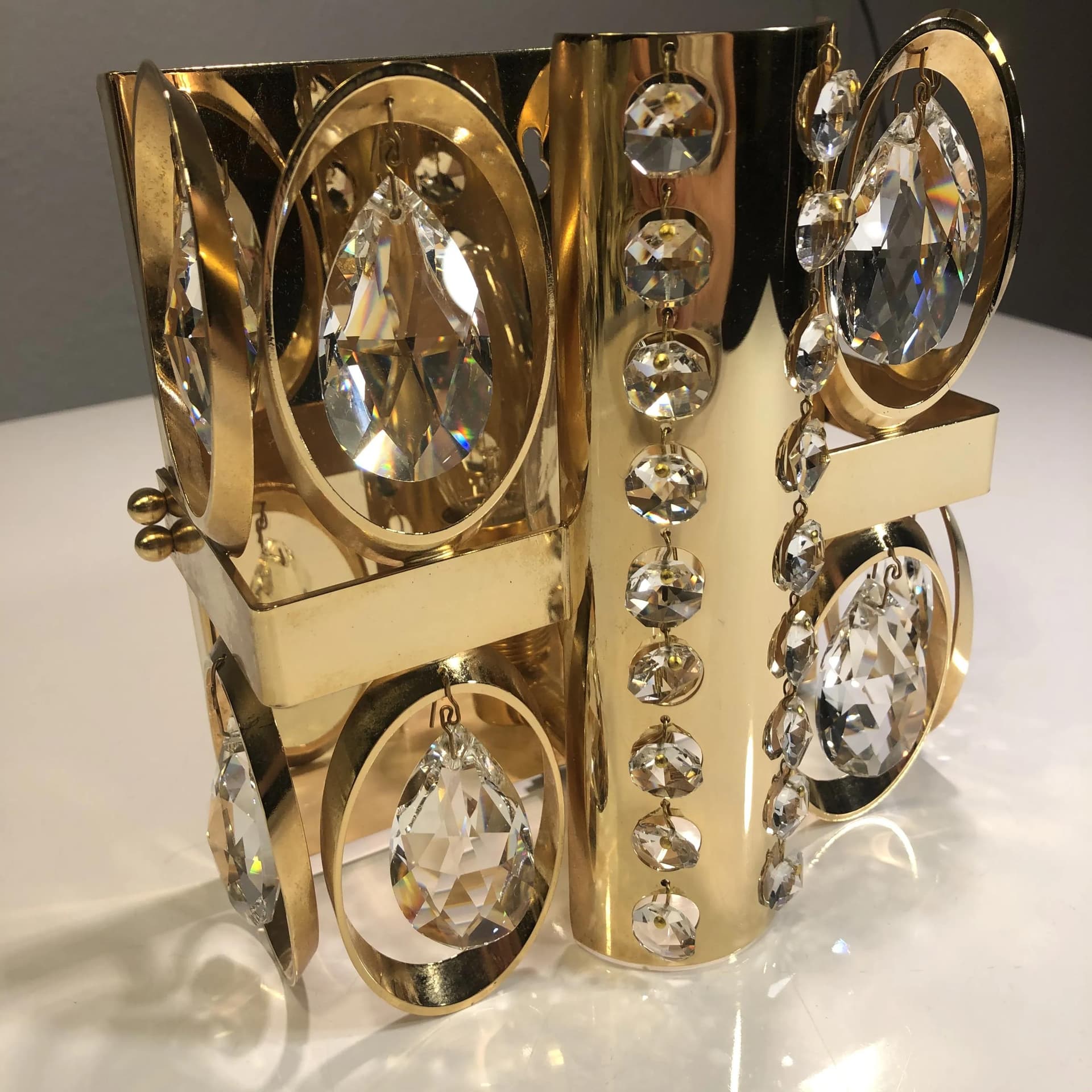 Kinkiet, złoty, mosiądz, kryształ, Niemcy, lata 70. - 32760