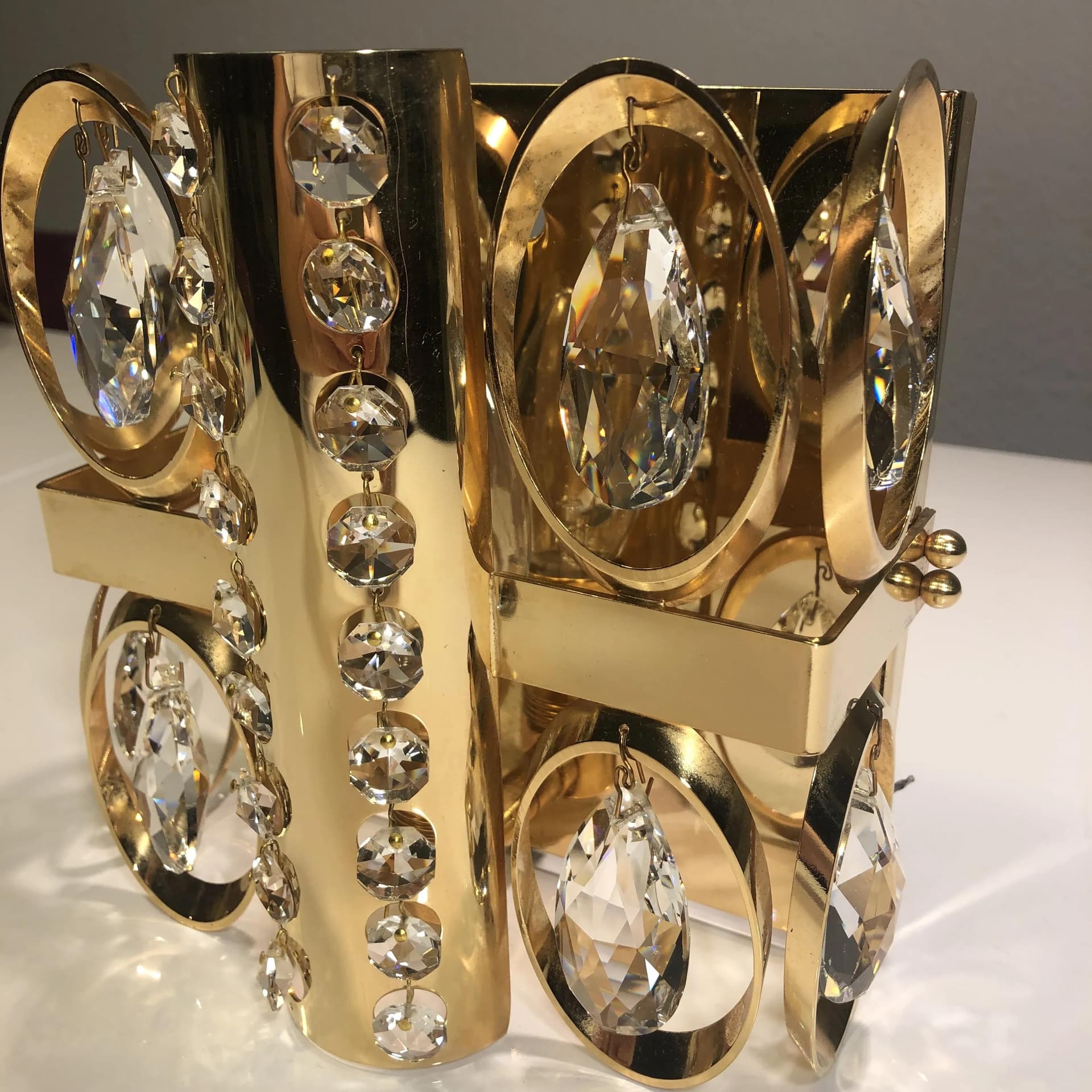 Kinkiet, złoty, mosiądz, kryształ, Niemcy, lata 70. - 32761