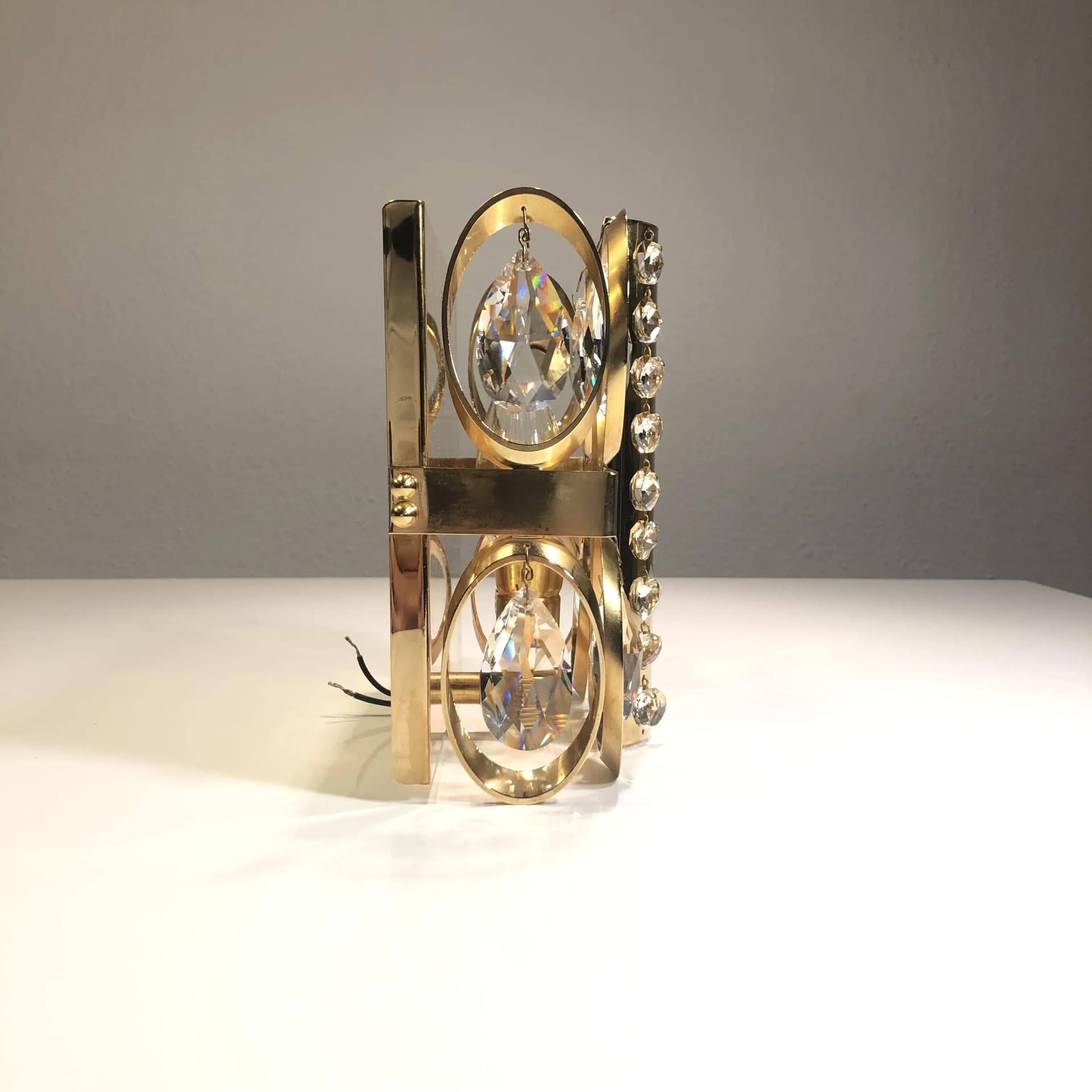 Kinkiet, złoty, mosiądz, kryształ, Niemcy, lata 70. - 32757
