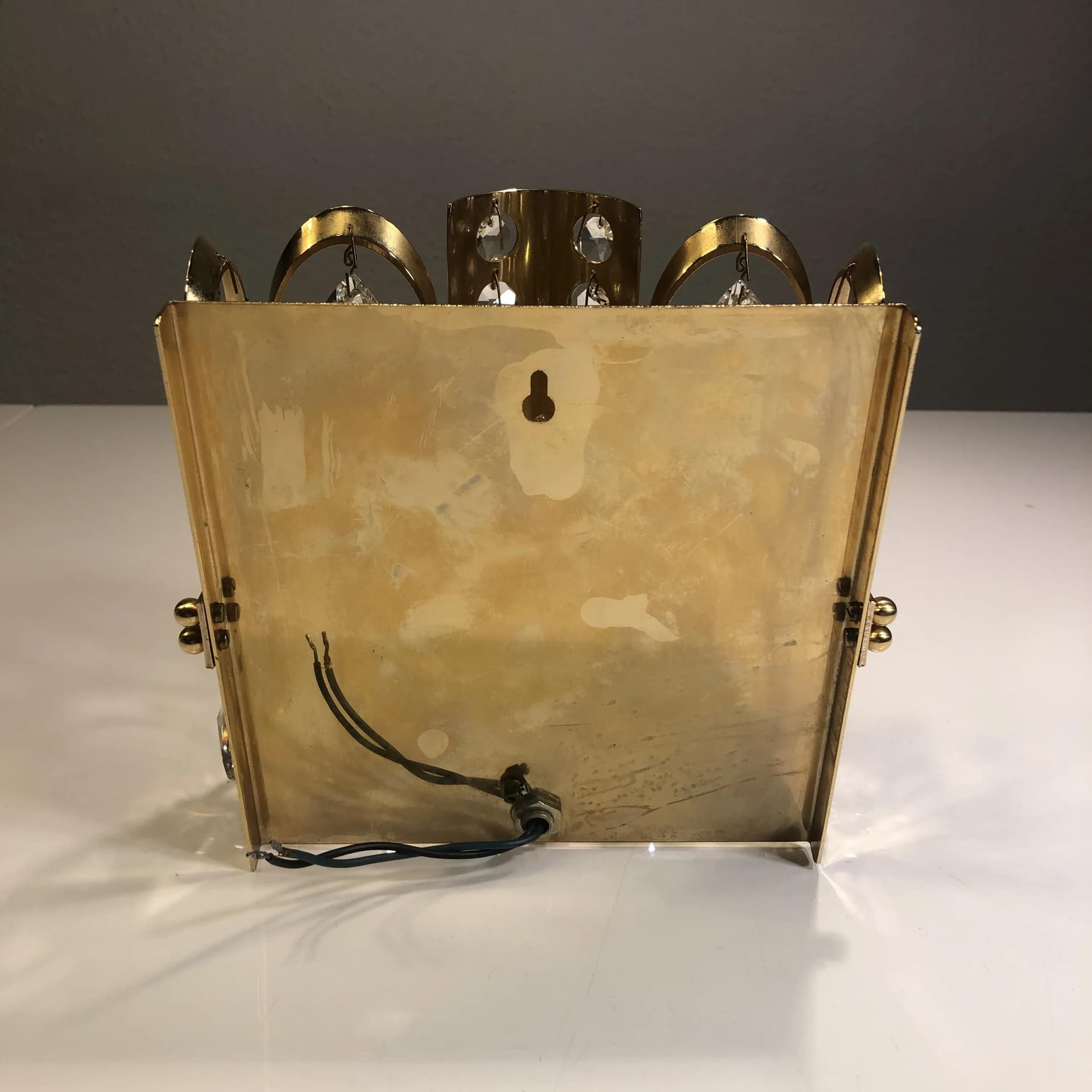 Kinkiet, złoty, mosiądz, kryształ, Niemcy, lata 70. - 32756