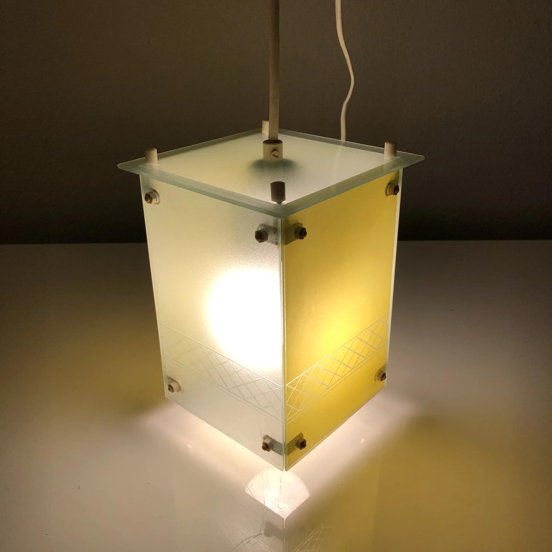 Lampa wisząca, szkło ivory white, Strangfeld&Gregor Radeberg, Niemcy, lata 60. - 32974