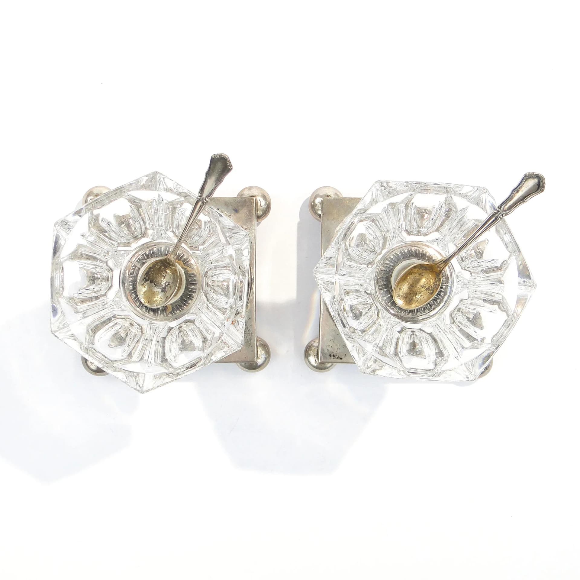 Para solniczek, kryształ przezroczysty, srebro, złocenie, styl wiktoriański, koniec XIX w. - 33068