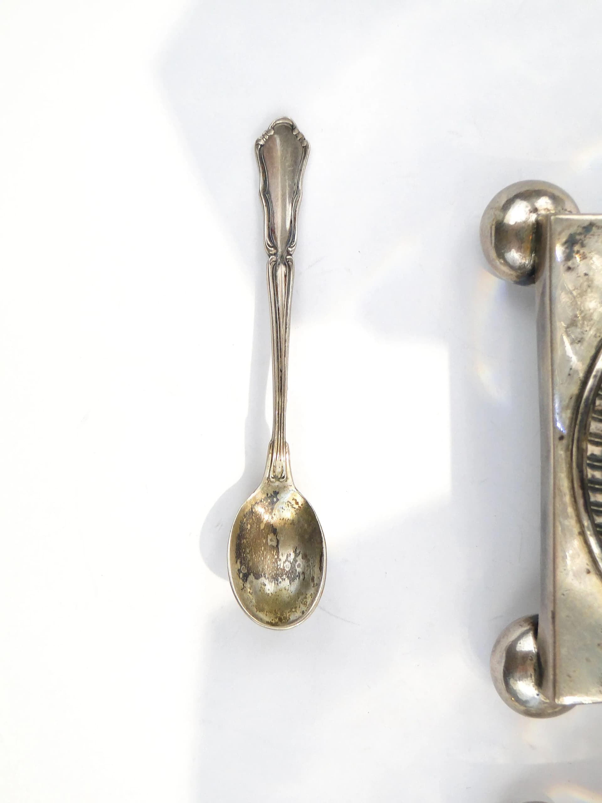 Para solniczek, kryształ przezroczysty, srebro, złocenie, styl wiktoriański, koniec XIX w. - 33070