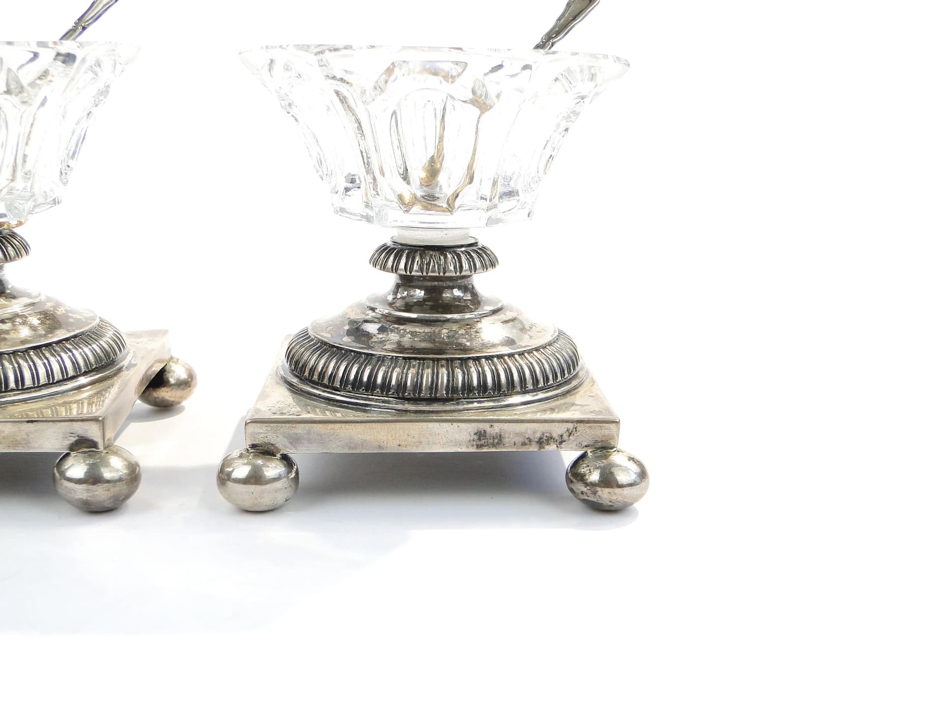 Para solniczek, kryształ przezroczysty, srebro, złocenie, styl wiktoriański, koniec XIX w. - 33065