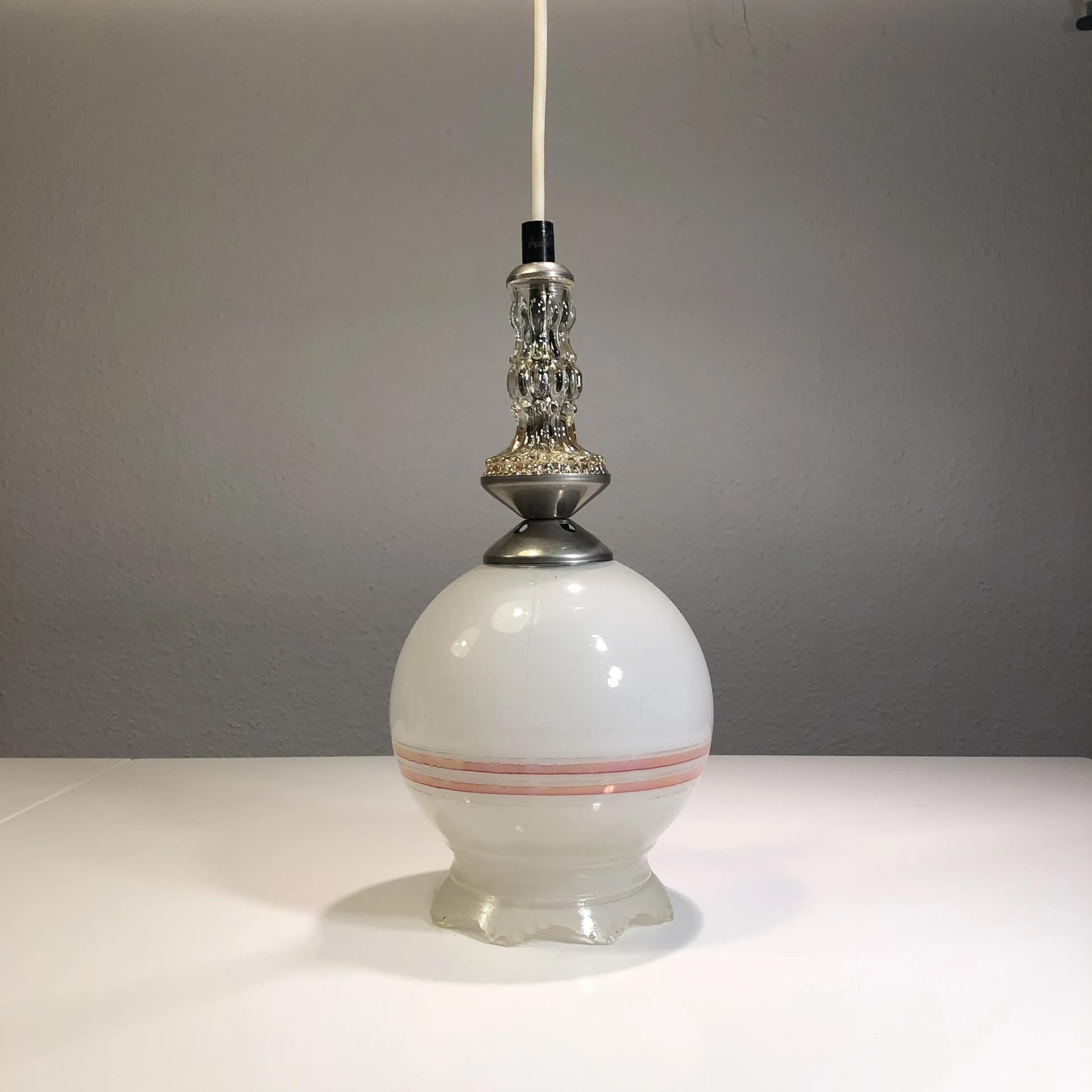 Pendant lamp, white, glass, metal, Germany, 1960s - 32949
