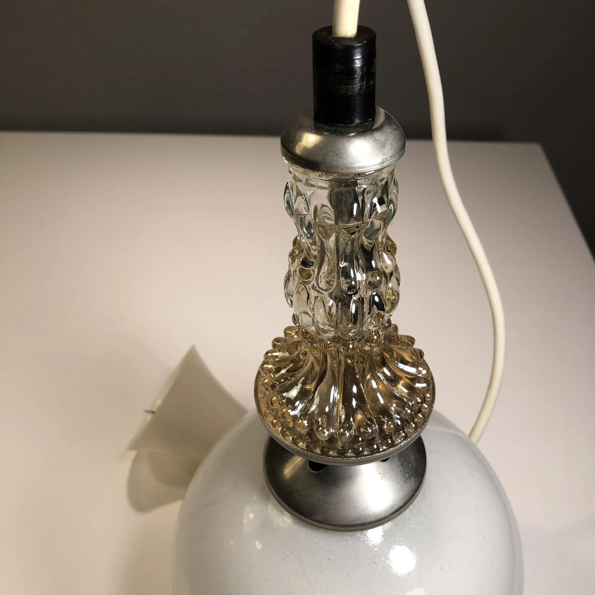Pendant lamp, white, glass, metal, Germany, 1960s - 32948