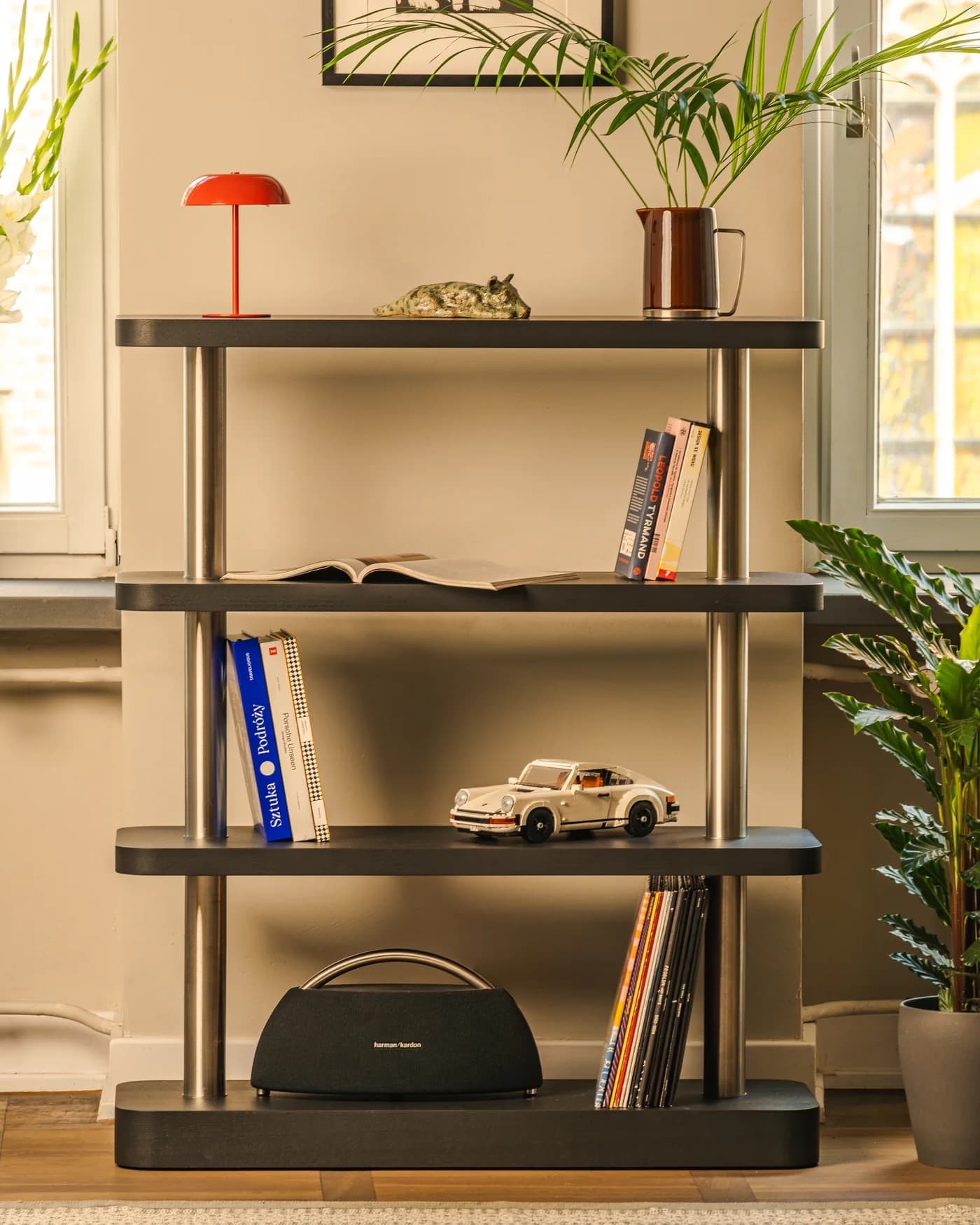 Regał Mod 4 czarny i stal szczotkowana, Feum - 57537