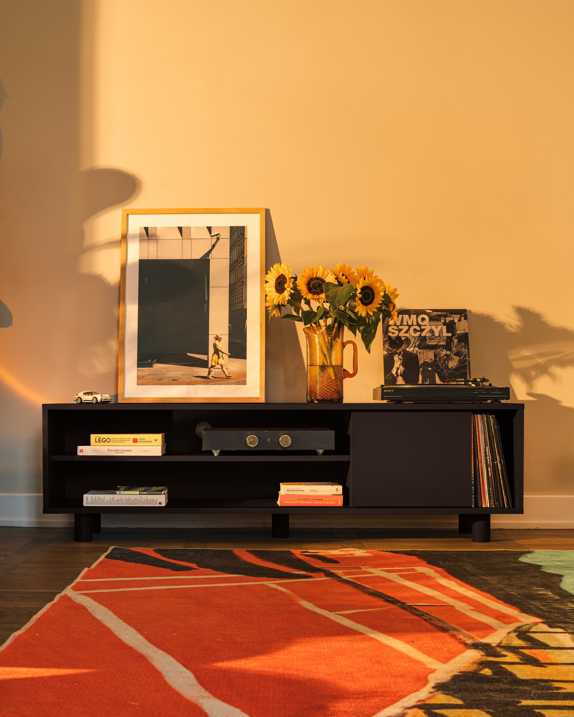 Pop TV Stand 160x40x46.6 cm black lacquered, by Feum Design, FEUM - 33011