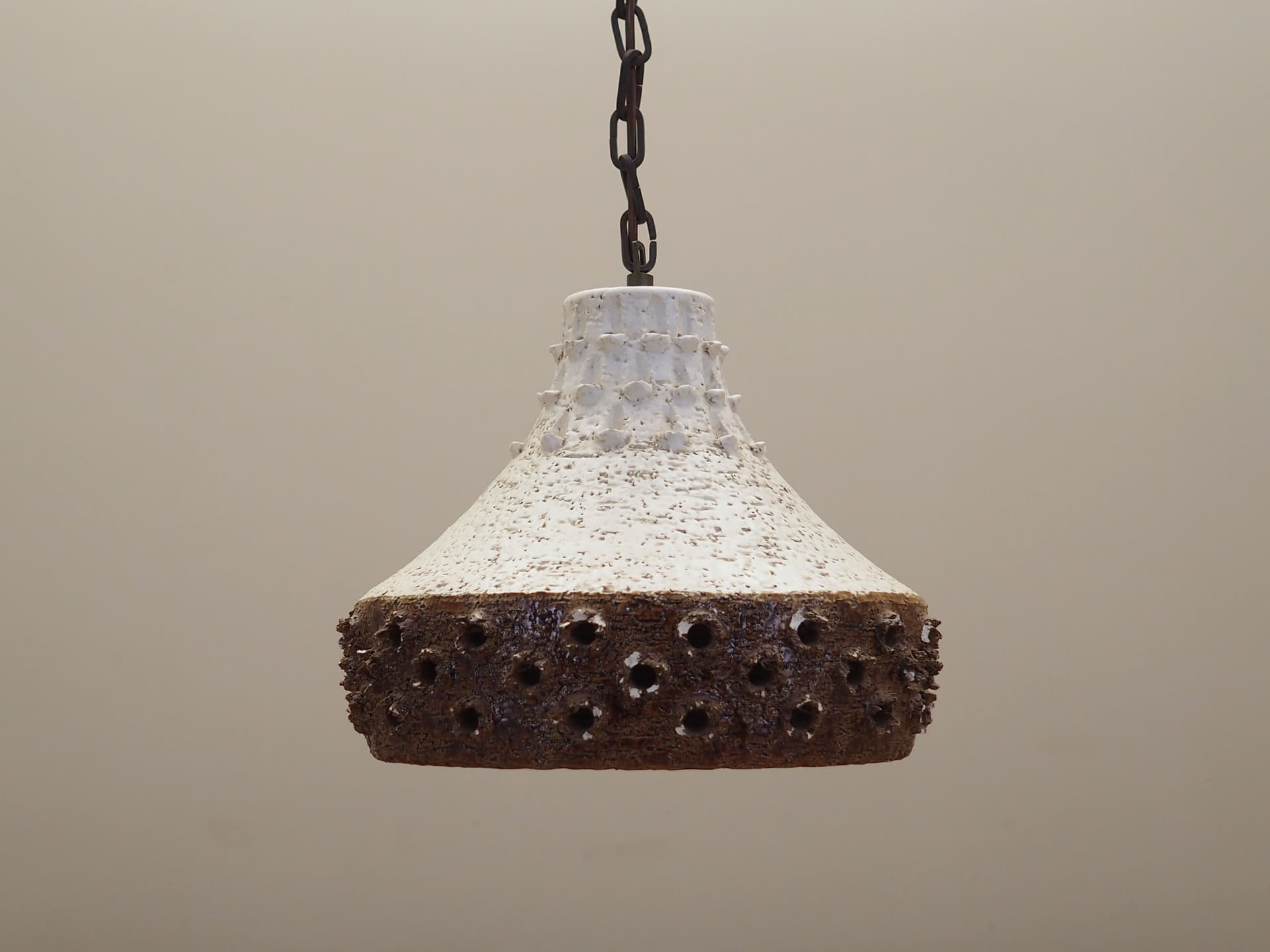 Pendant lamp, white brown ceramics, Denmark, 1960s - 63996