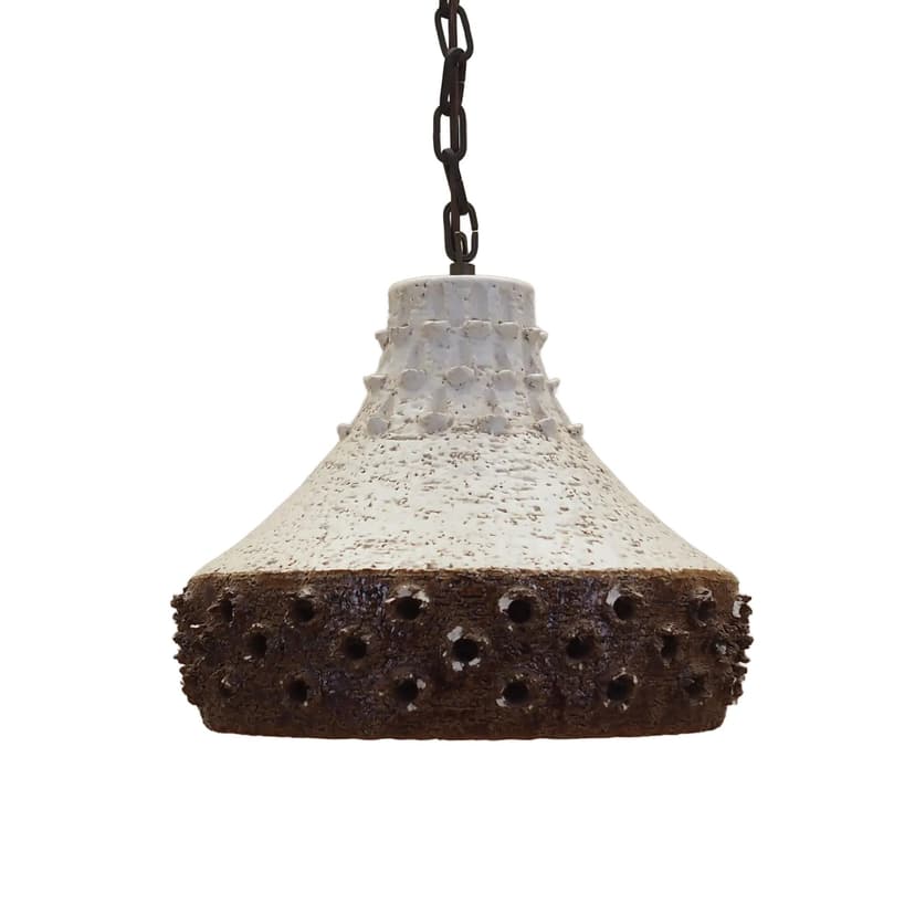 Pendant lamp, white brown ceramics, Denmark, 1960s