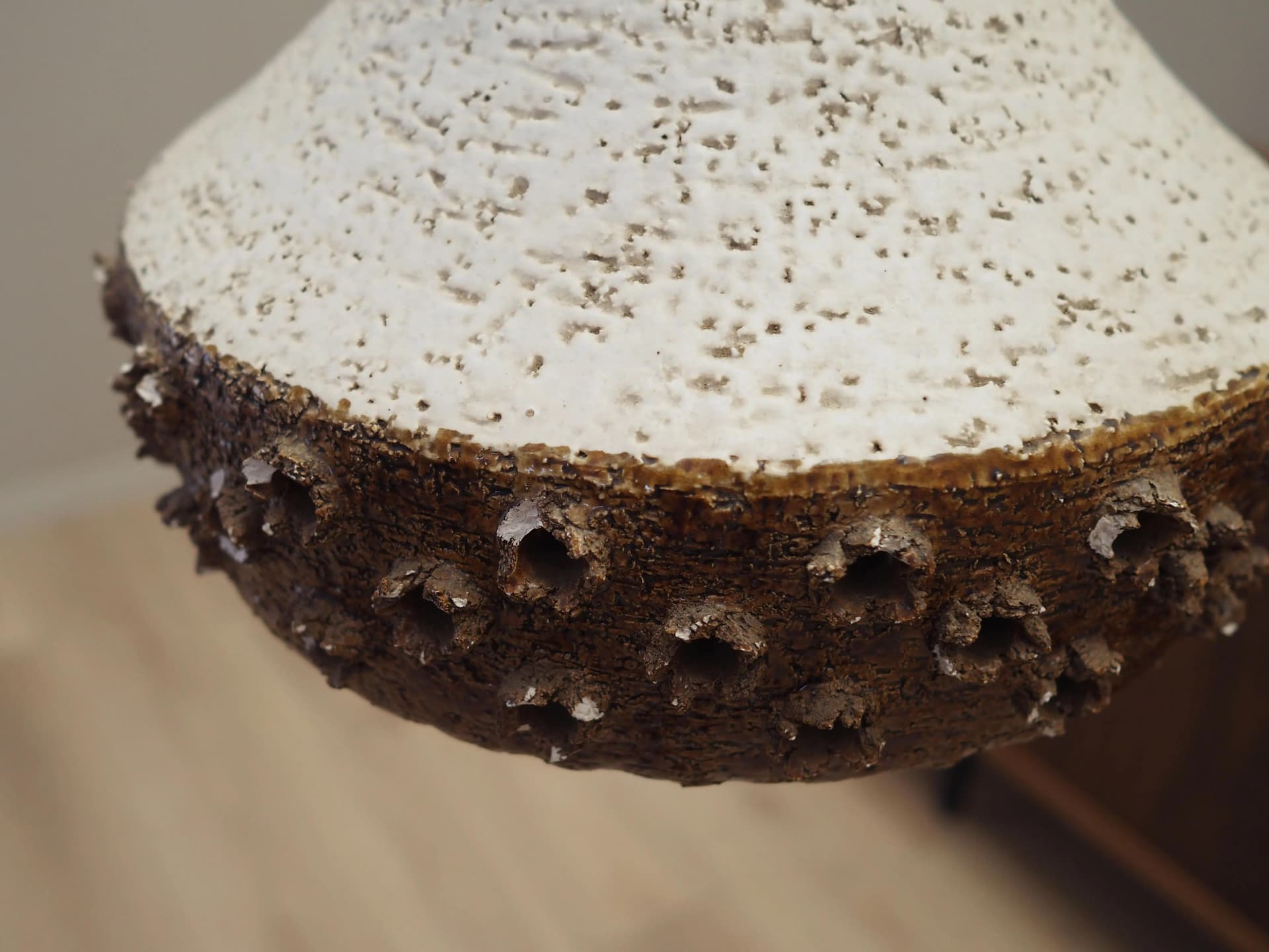 Pendant lamp, white brown ceramics, Denmark, 1960s - 33163