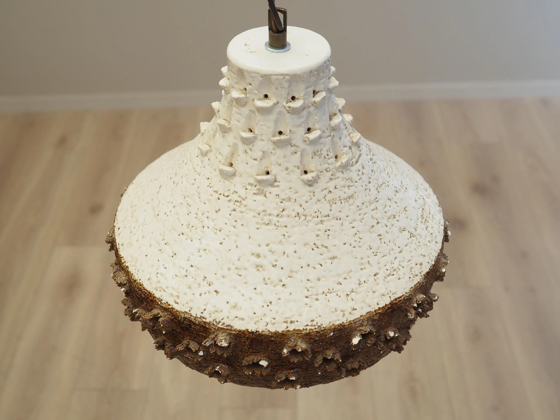 Pendant lamp, white brown ceramics, Denmark, 1960s - 33160