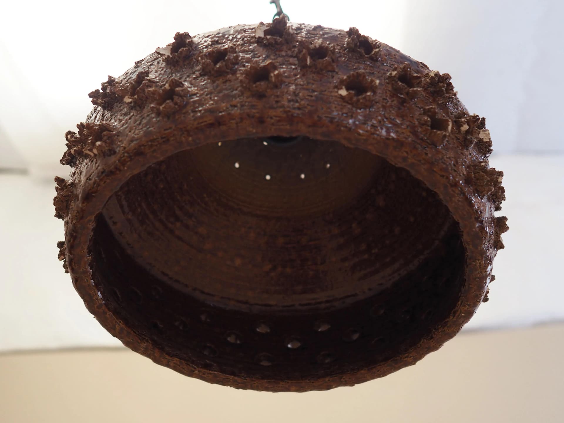 Pendant lamp, white brown ceramics, Denmark, 1960s - 33158