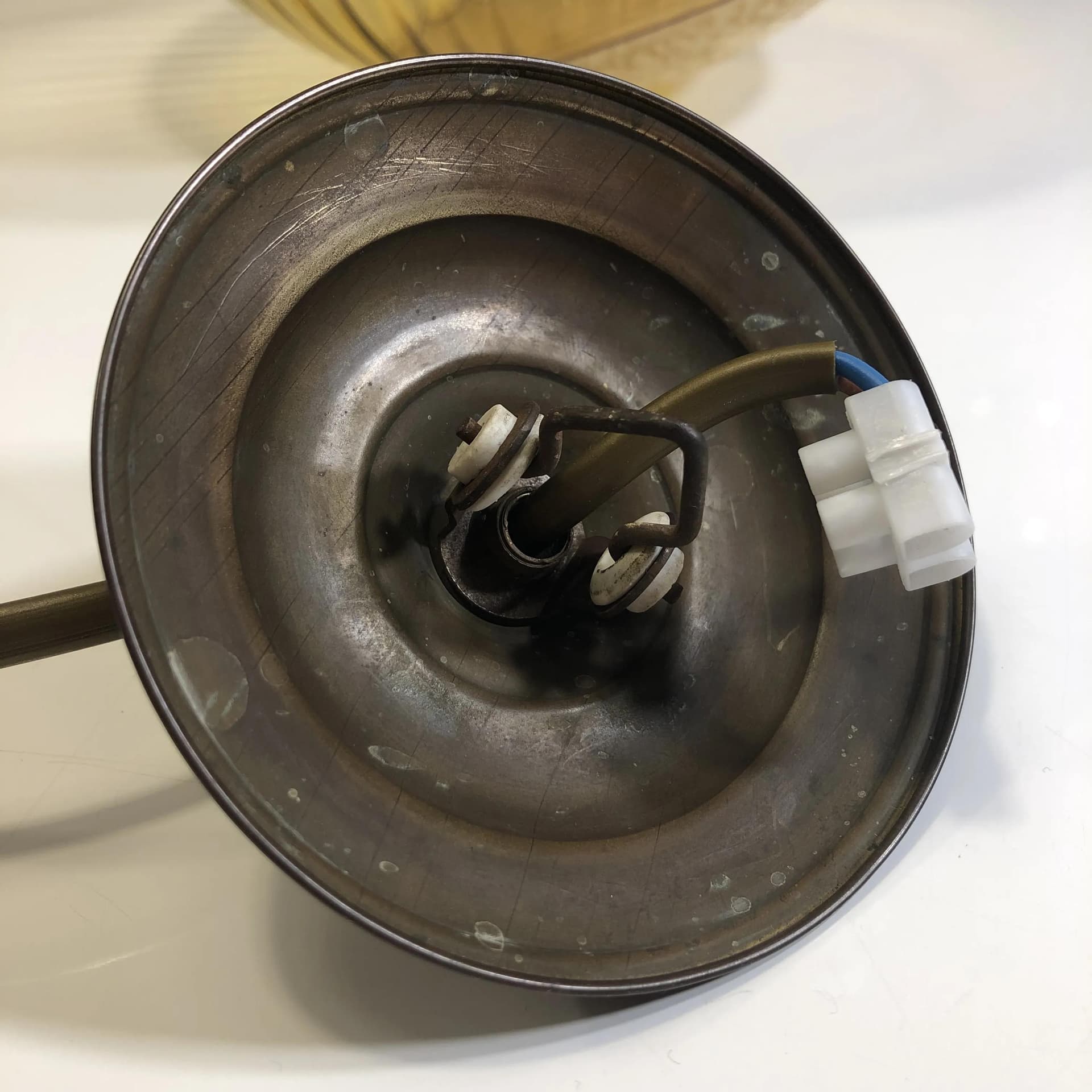 Lampa wisząca, szkło miodowy, mosiądz złoty, Niemcy, lata 50. - 32914