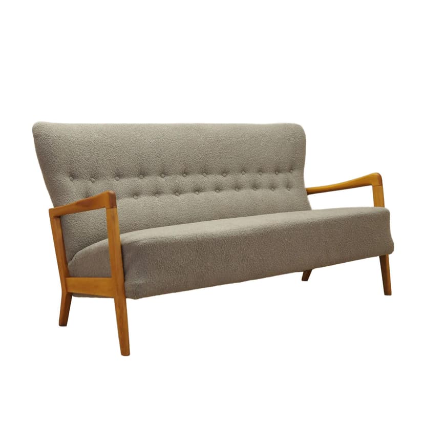 Sofa 8000, boucle szary, buk, proj. S. Hansen, dla Fritz Hansen, Dania, lata 60.