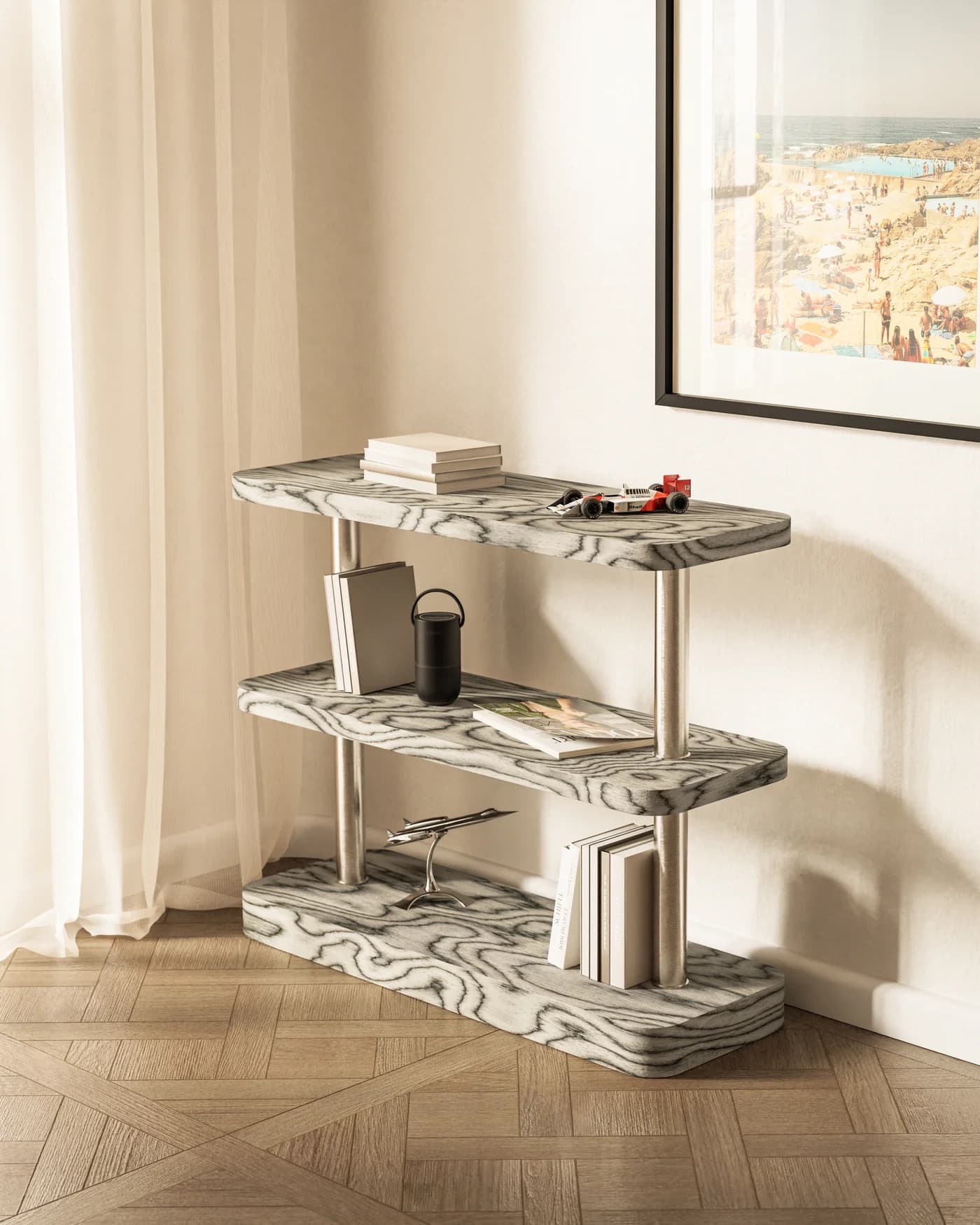 Regał Mod 3 Sottsass szary i stal szczotkowana, Feum - 57353